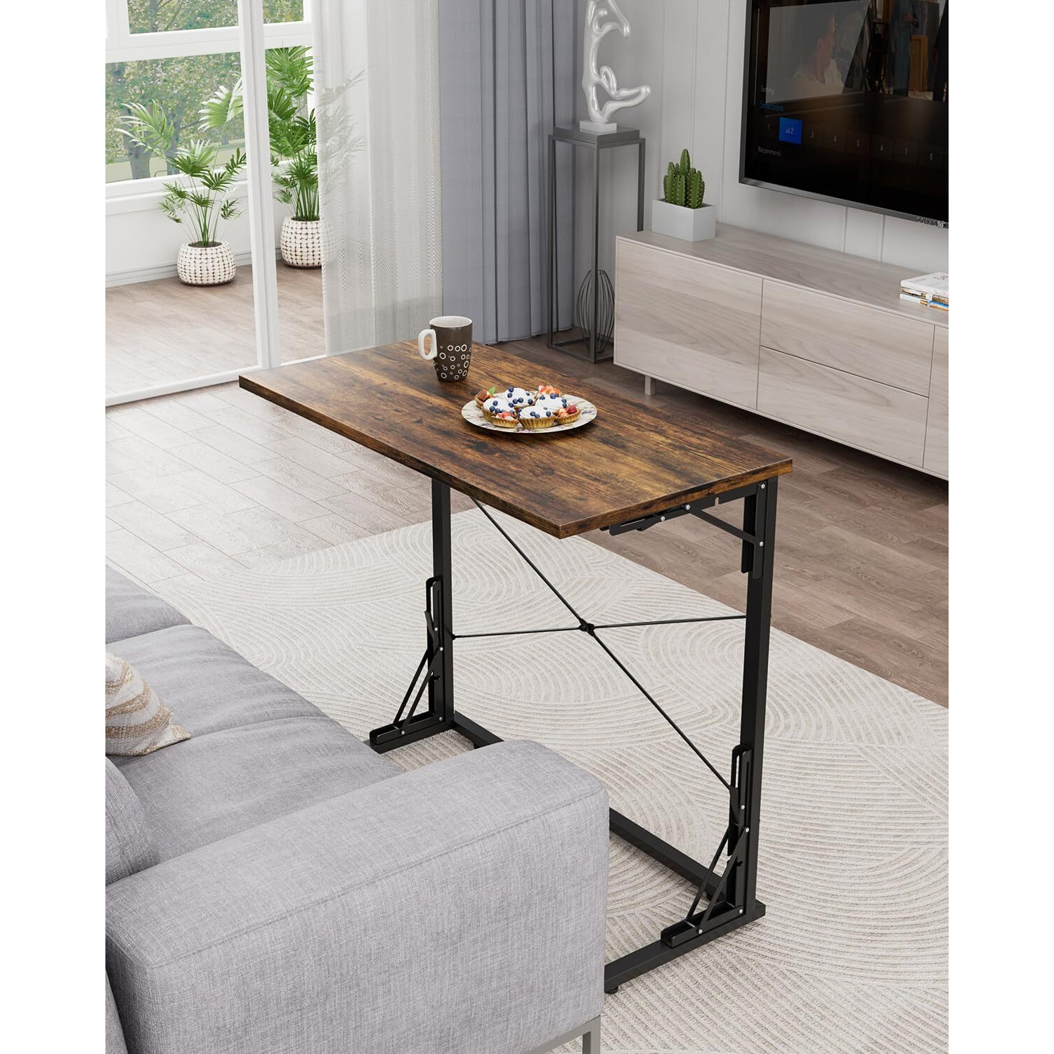 Vantic 31.5"" Folding Desk, Foldable Tv Tray Table For Eating On Couch, Extra Large Tv Dinner Trays, Portable Fold Computer Writing Desk Table For Home Office, Rustic Brown