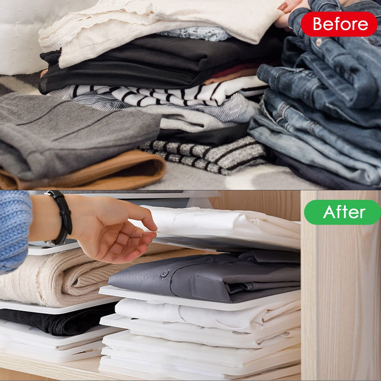 Adorila 10 Pack T Shirt Organizer Closet Organizer Clothing Trays, Folding Clothes Board Stackable, Shirt Receipt Board Organizer