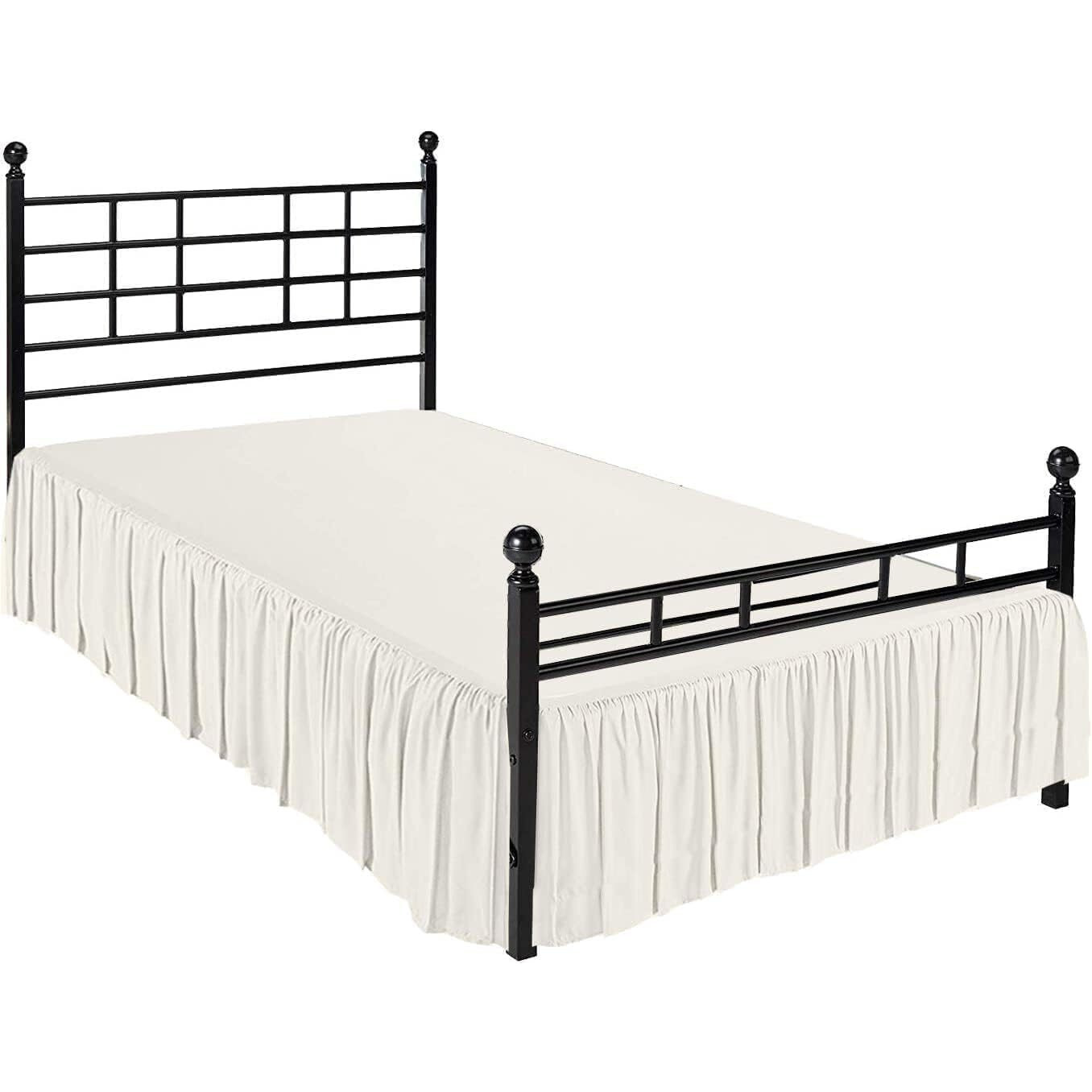 Peace Sleep Bedding - Ruffled Bed Skirt With Split Corners, Ivory, Queen 16 Inch Drop Bedskirt, Hotel Quality Brushed Microfiber Wrinkle Free Dust Ruffle Bed Skirt Queen Size