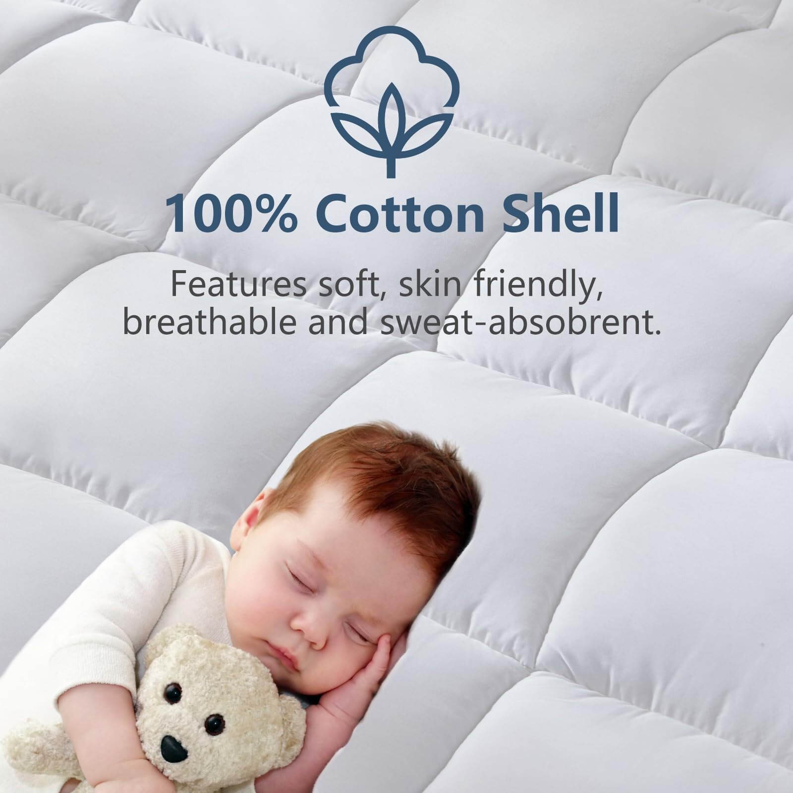Cozylux Queen Size Mattress Pad Pillow Top Cotton Mattress Topper 8-21"" Deep Pocket Mattress Cover Quilted Fitted Cooling 450Gsm Mattress Protector (60X80 Inch,White)