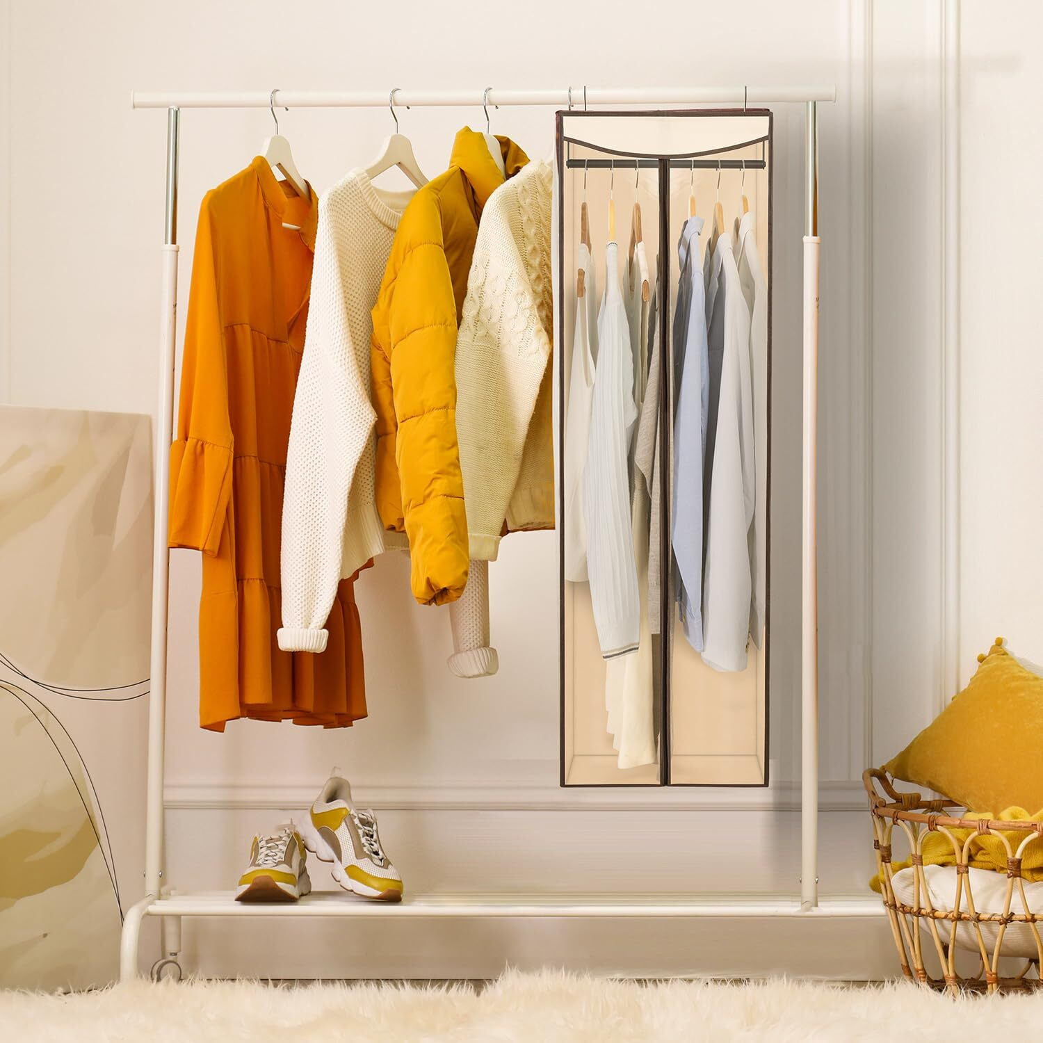 Storage Maniac 2-Pack Hanging Garment Bag Zipper Cover With Sealed Clear Window, Long Garment Cover For Closet Storage Wardrobe Clothes Protector, Large Garment Storage Bag For Dresses,Suits, Beige