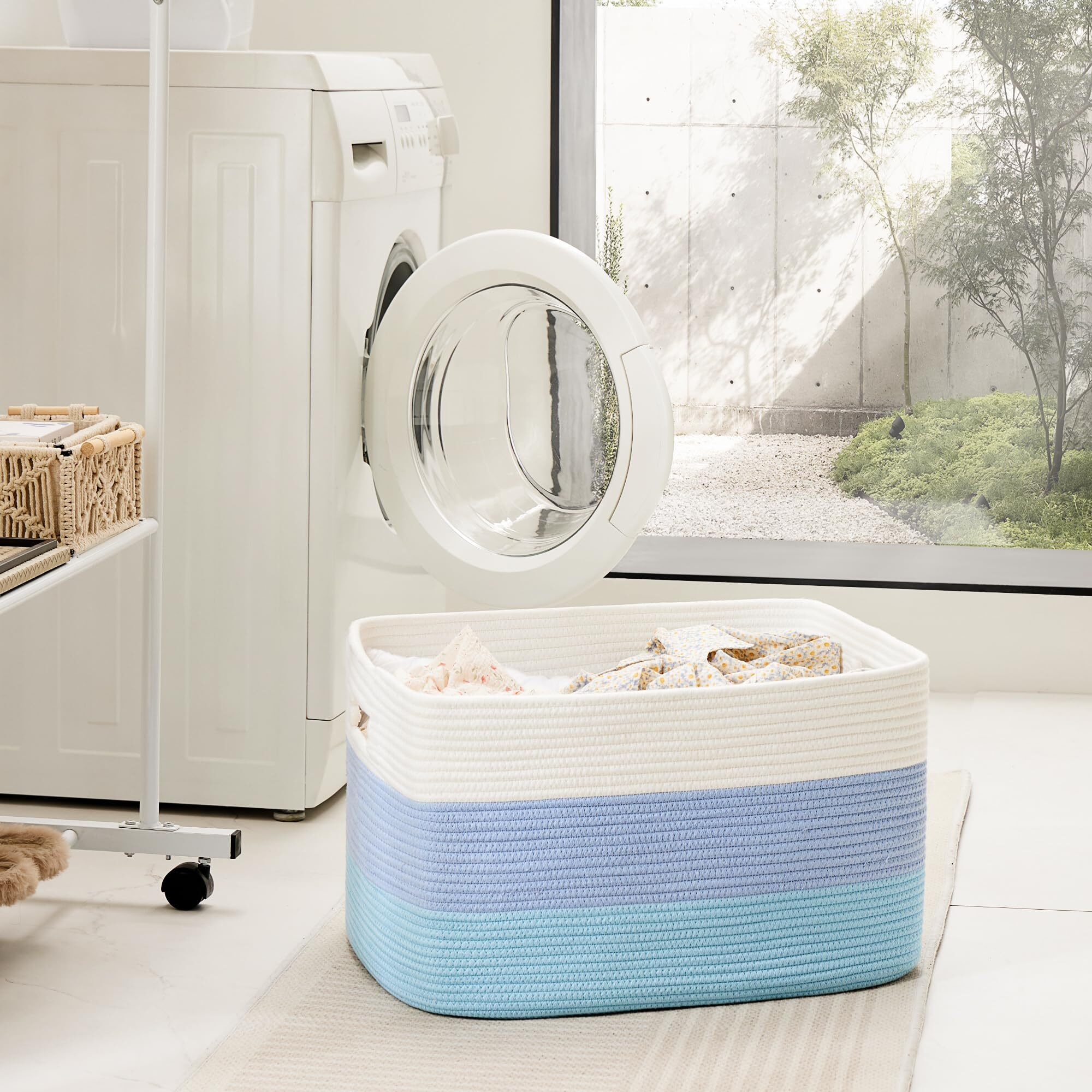 Artfeel Blanket Basket,Rectangle Woven Baskets For Storage,65L Laundry Basket For Decorative Nursery Blanket,Toys,Dirty Clothes And Magazine In Shelves,Baby Room,And Living Room
