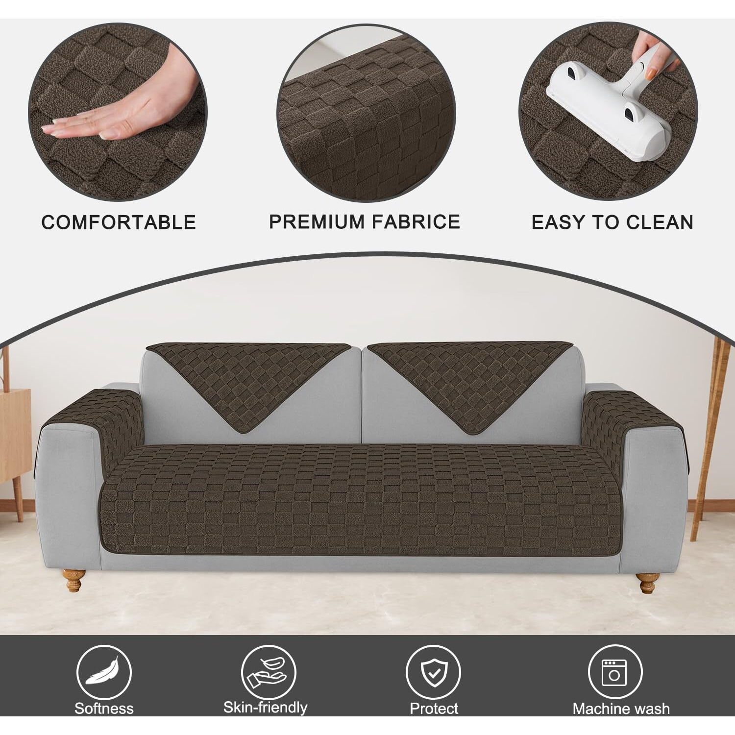 Foxdecor Fuzzy Couch Arm Covers Recliner Arm Covers, Arm Chair Covers Set Of 2, Non-Slip Chair Arm Covers, Arm Rest Cover For Sofa, Armchair Slipcovers Couch Arm Protector (Coffee 20X20 Inch)
