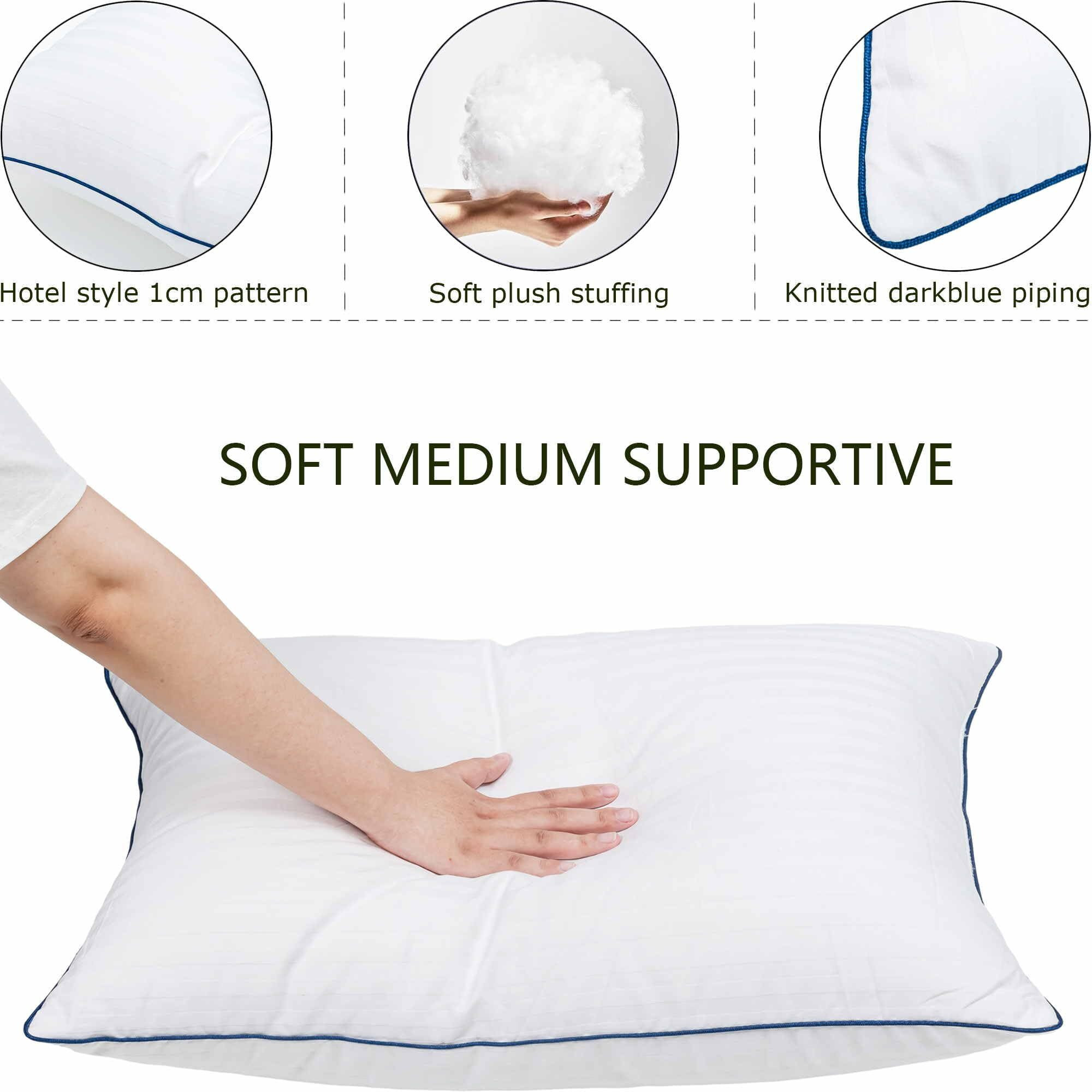 Ifaon Thin Flat Soft Bed Pillows Queen Size Set Of 2 Pack For Sleeping, 20X28 In Hypoallergenic Pillow Down Alternative Fluffy Soft Support, White Striped