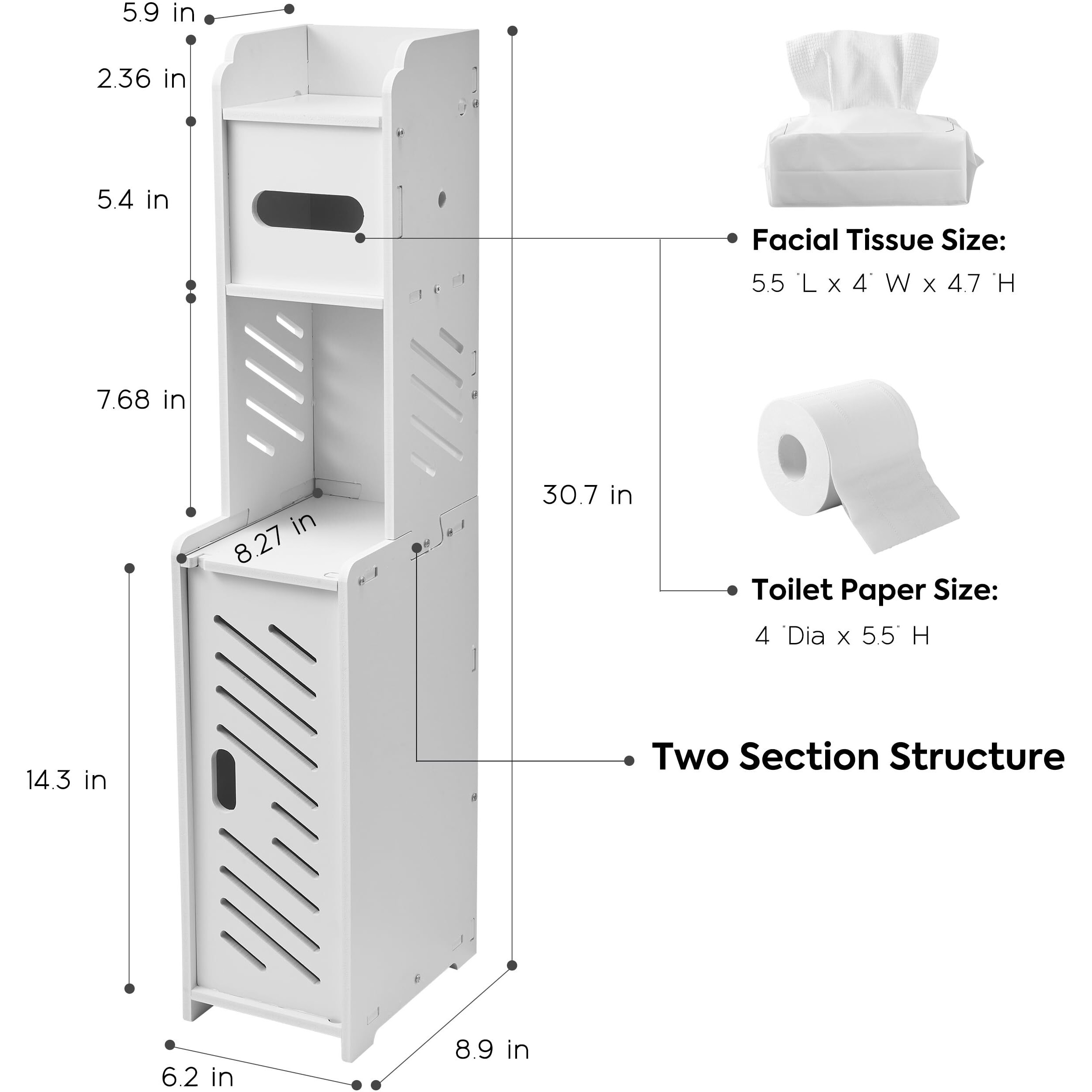 Doxo White Toilet Paper Holder Stand, Slim Bathroom Organizers And Storage Cabinet For Small Space (White)