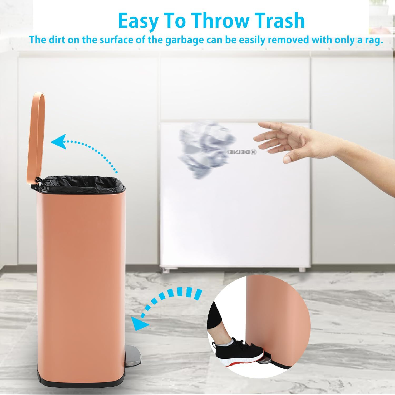 Paylesshere 13 Gallon (50L) Trash Can Kitchen Stainless Steel Trash Can Trash Can With Lid Removable Inner Bucket Foot Pedal Soft Close For Office Home Kitchen Garbage Can Trash Bin