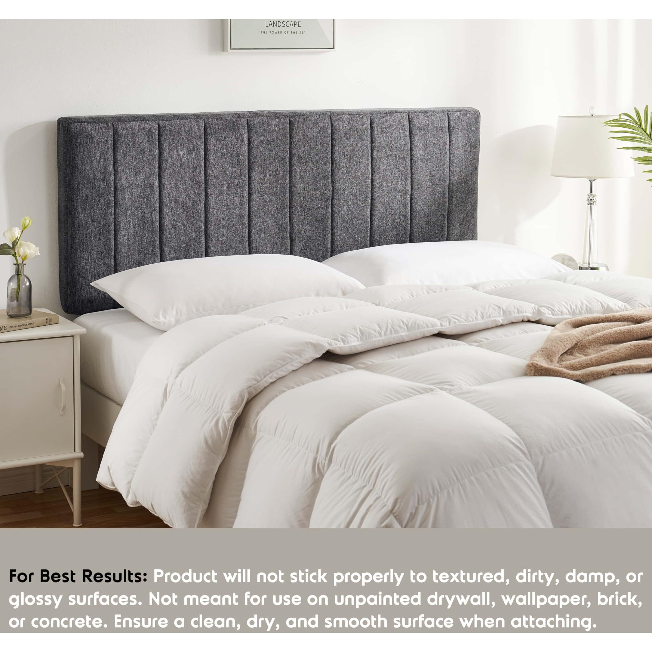 Upholstered Queen Headboard - Easy Assemble Channel Stitched Headboard Queen Size - Wall Mounted Headboard With 3D Soundproof Wall Panels Peel & Stick Floating Headboards For Queen Size Bed - Grey