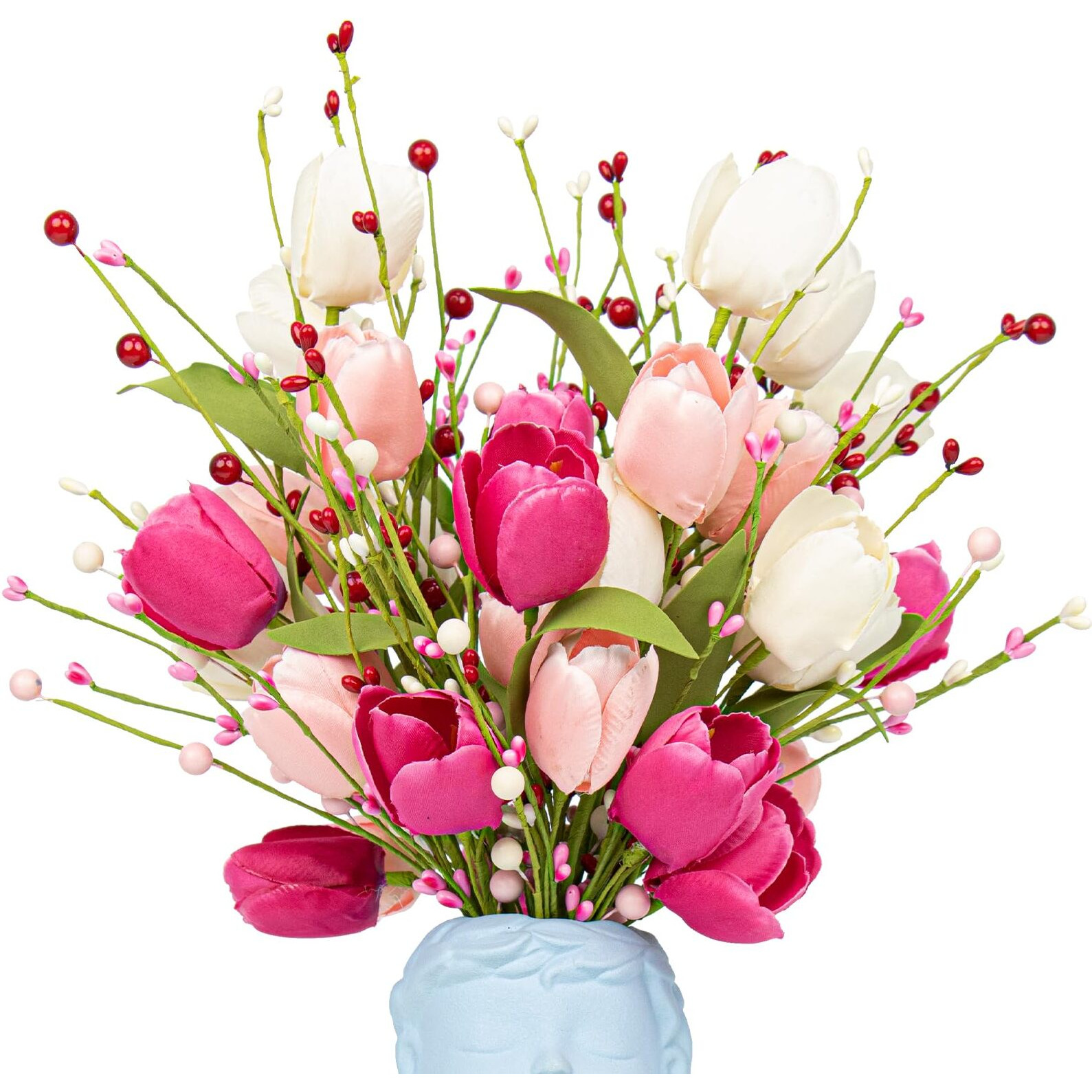 Violetevergarden Valentines Day Decorations, 6 Pack Artificial Flowers 17Inch Valentines Day Picks With Tulip Berry For Valentines Day Wedding Party Center Pieces Decoration