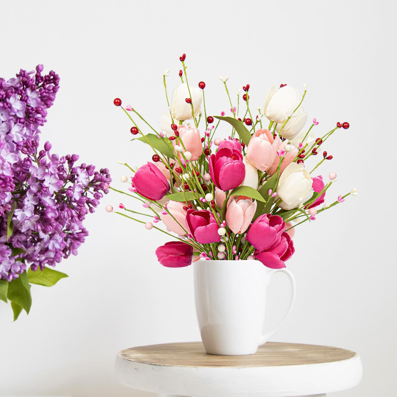 Violetevergarden Valentines Day Decorations, 6 Pack Artificial Flowers 17Inch Valentines Day Picks With Tulip Berry For Valentines Day Wedding Party Center Pieces Decoration