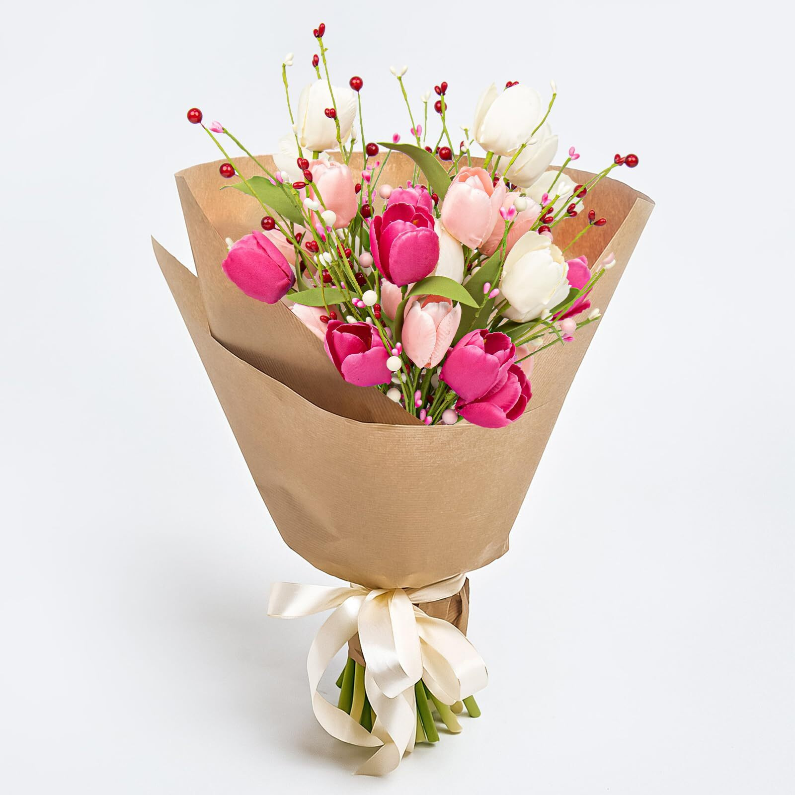 Violetevergarden Valentines Day Decorations, 6 Pack Artificial Flowers 17Inch Valentines Day Picks With Tulip Berry For Valentines Day Wedding Party Center Pieces Decoration