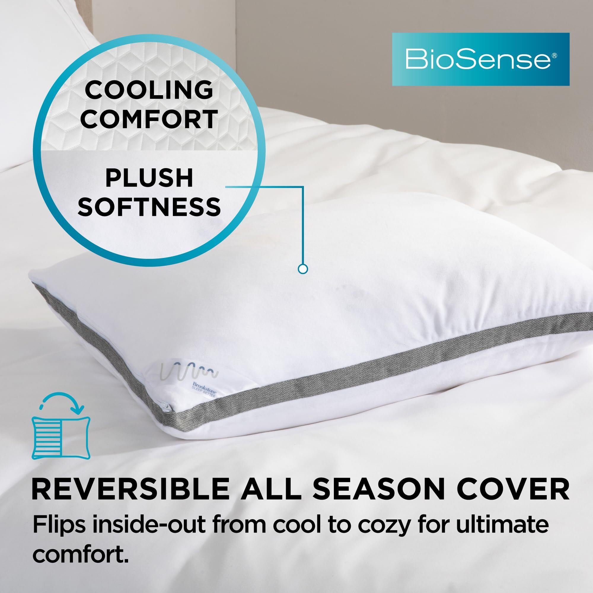 Brookstone 2-In-1 Comfort Memory Foam Pillow With Better Than Down Fill For Firm Yet Plush Feel | Innovative Hybrid Design Bed Pillow With Dual-Sided Cool & Warmth Comfort All Seasons | Soft Pillow