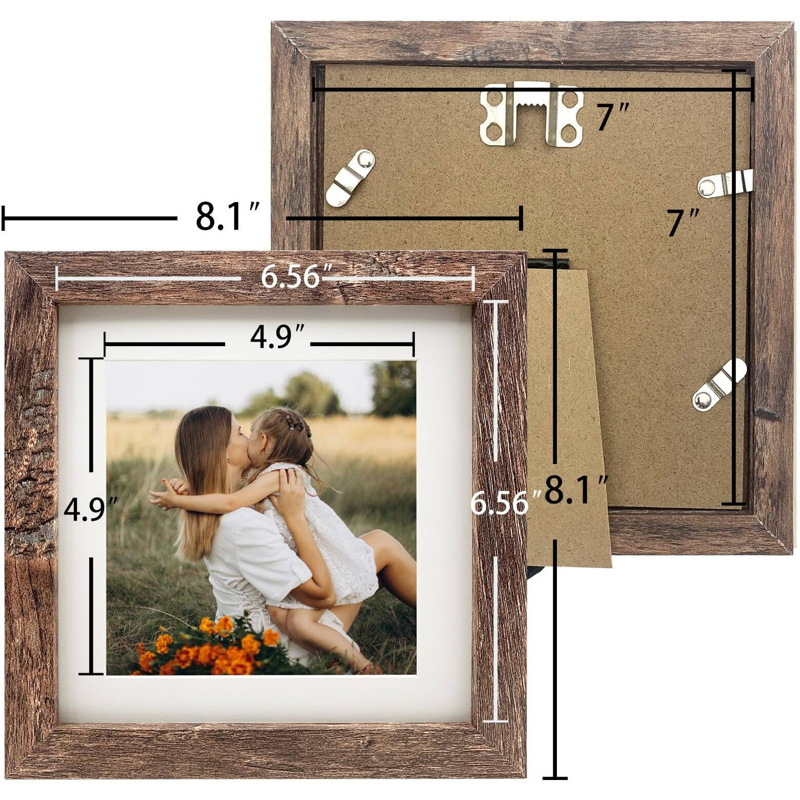 Lekaiya 7X7 Picture Frames Set Of 2, Square Rustic Wood Grain Photo Frame For Tabletop Or Wall Mounting Display