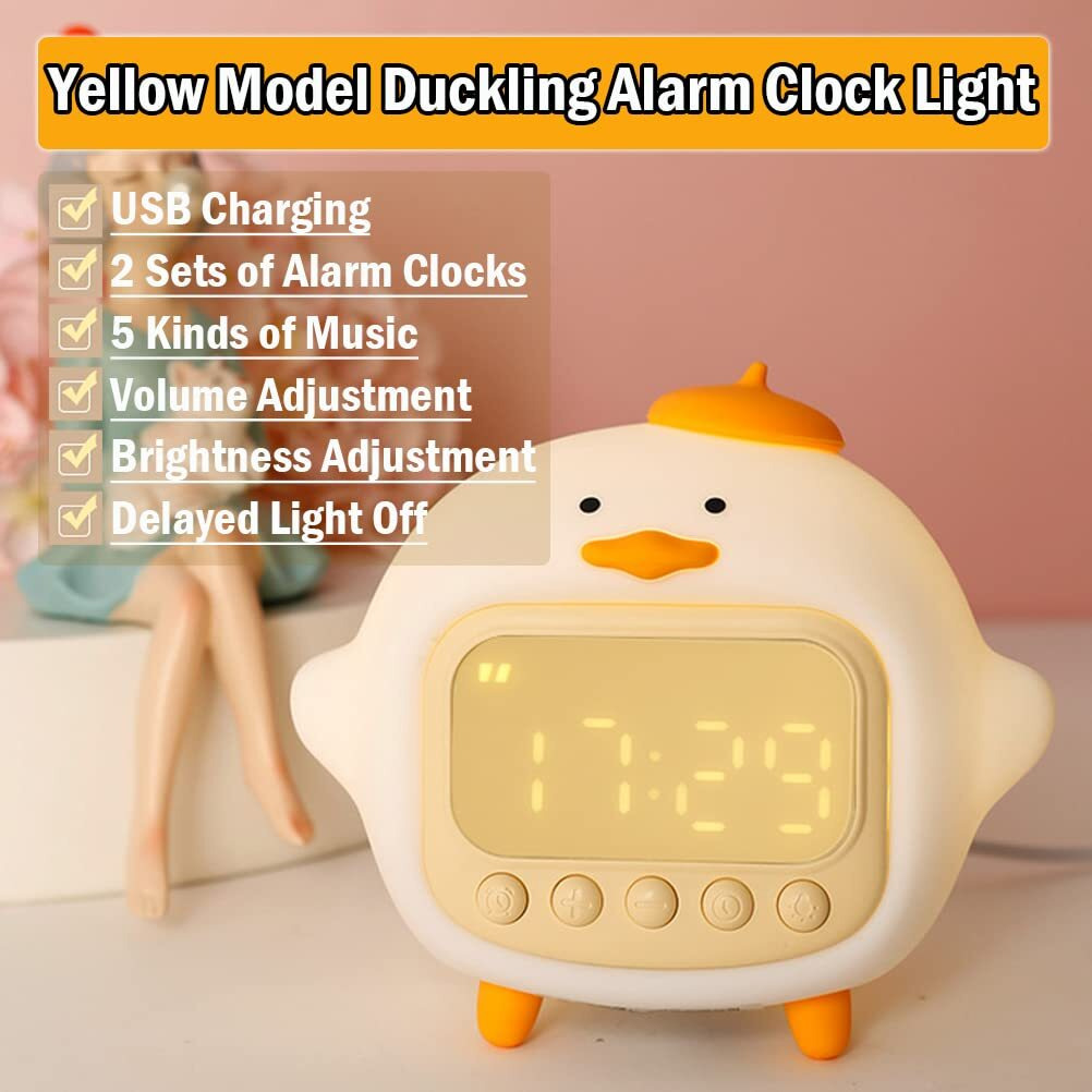 Ledholyt Cute Duck Alarm Clock Night Light, Children's Fun Duckling Wake Up Lamp, Alarm Clock, Night Light For Kids' Bedroom Decoration, Sleep Training Clock, Birthday Gift