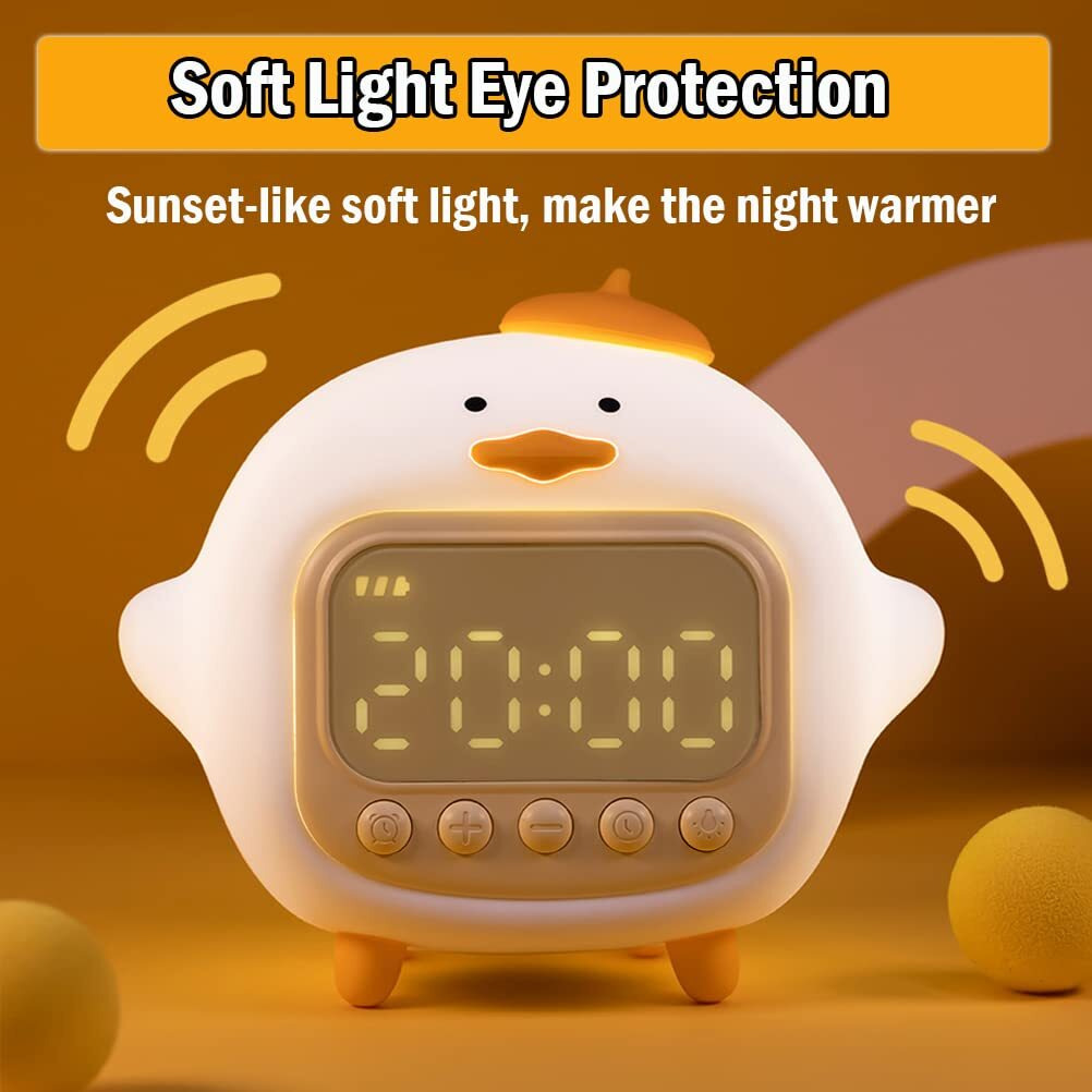 Ledholyt Cute Duck Alarm Clock Night Light, Children's Fun Duckling Wake Up Lamp, Alarm Clock, Night Light For Kids' Bedroom Decoration, Sleep Training Clock, Birthday Gift