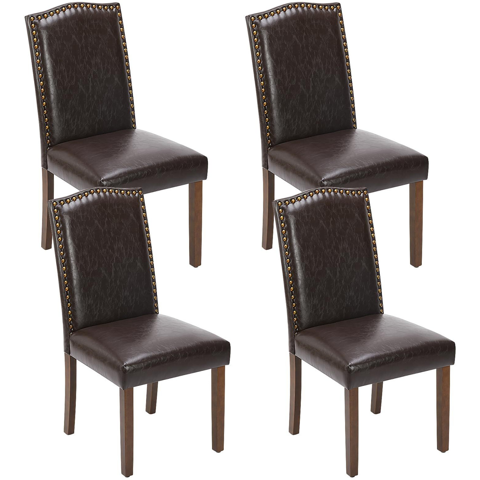 Sweetcrispy Dining Chairs Set Of 4, Upholstered Leather Kitchen Room Chairs Mid Century Modern High-End Dining Room Side Chairs With Nailhead Trim And Wood Legs For Bedroom, Living Room, Brown