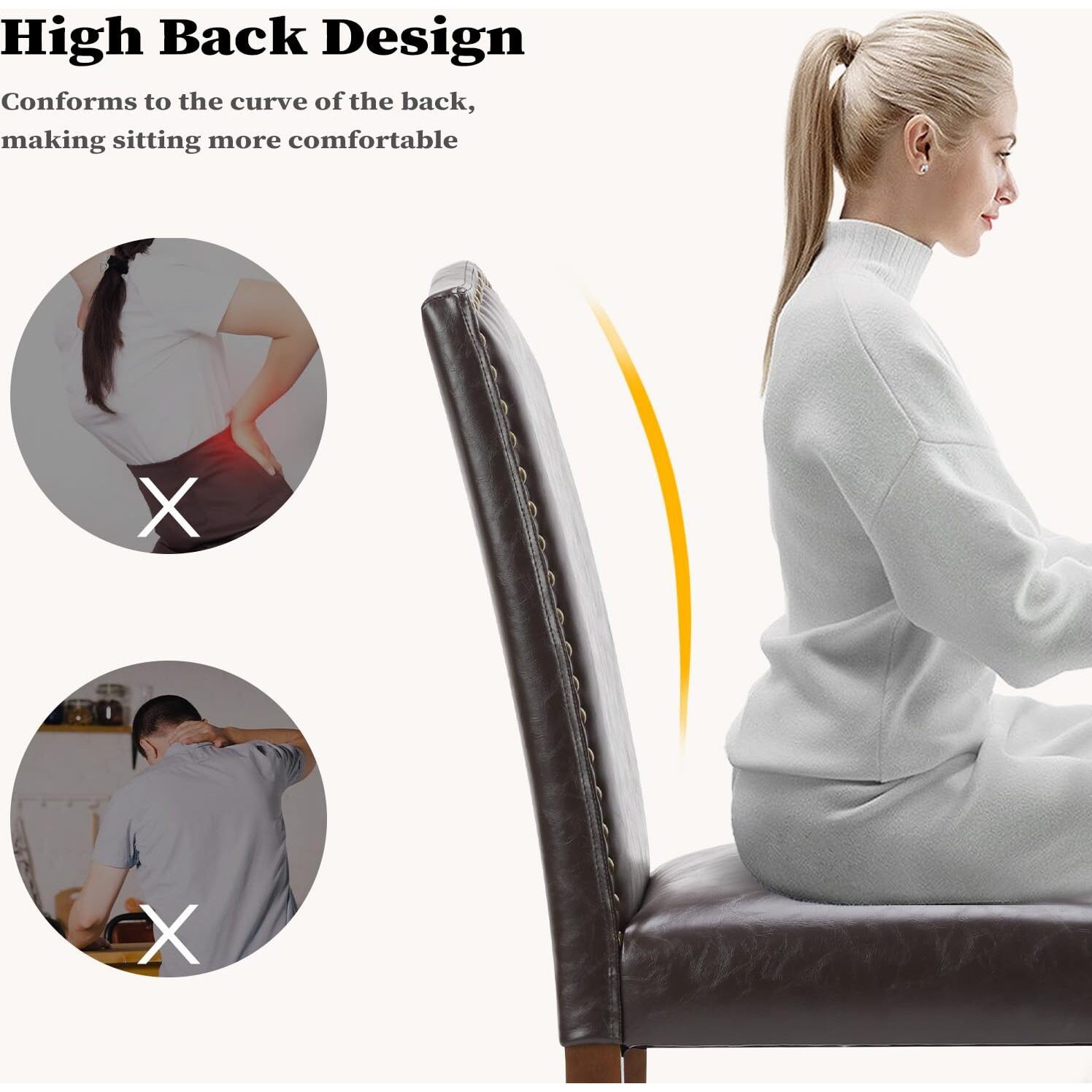 Sweetcrispy Dining Chairs Set Of 4, Upholstered Leather Kitchen Room Chairs Mid Century Modern High-End Dining Room Side Chairs With Nailhead Trim And Wood Legs For Bedroom, Living Room, Brown