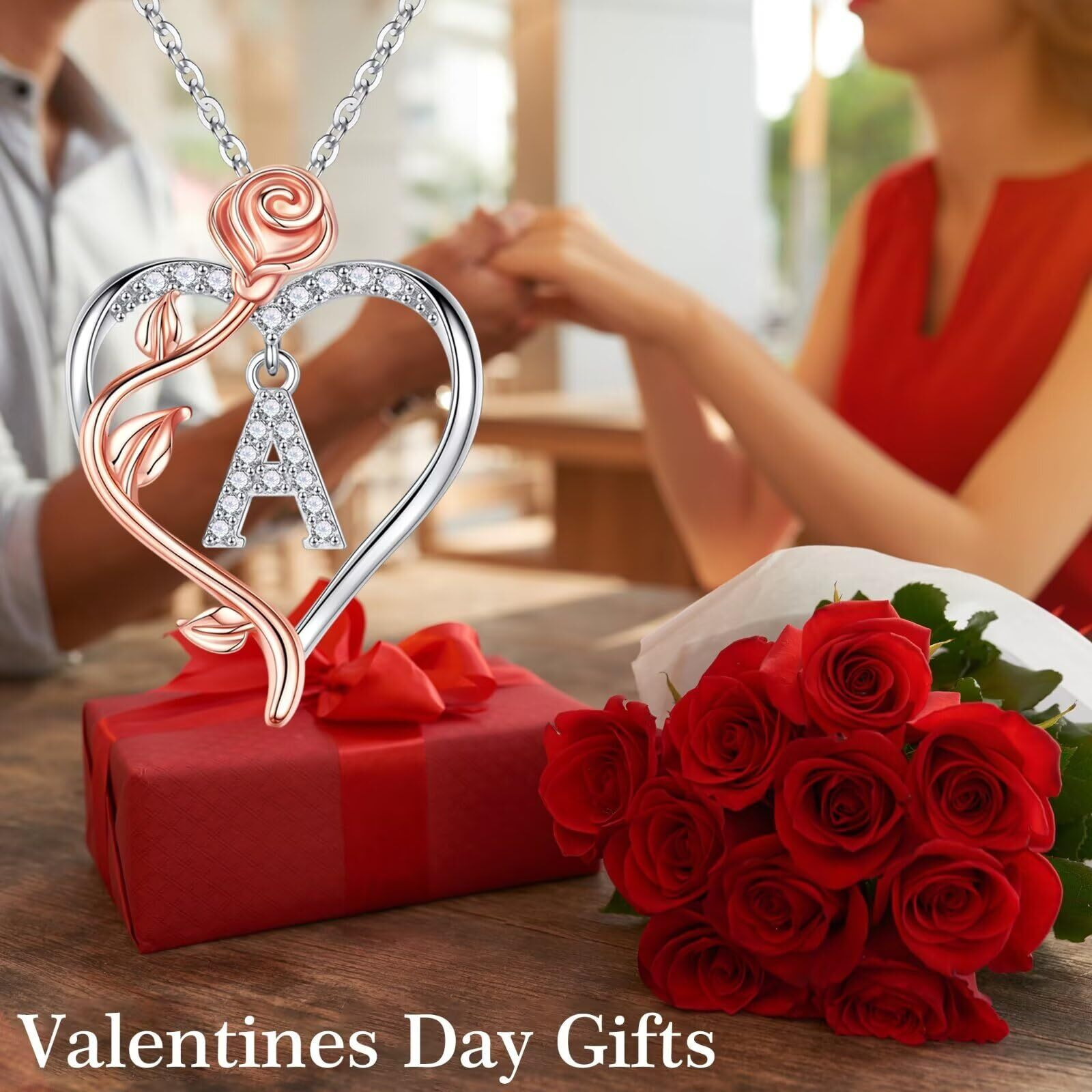 Iefil Dainty Necklace For Women, 925 Sterling Silver Rose Love Heart Initial P Letter Pendant Necklace Jewelry Mothers Valentines Day Gifts For Her Wife Girlfriend Mom, Anniversary Birthday Gifts