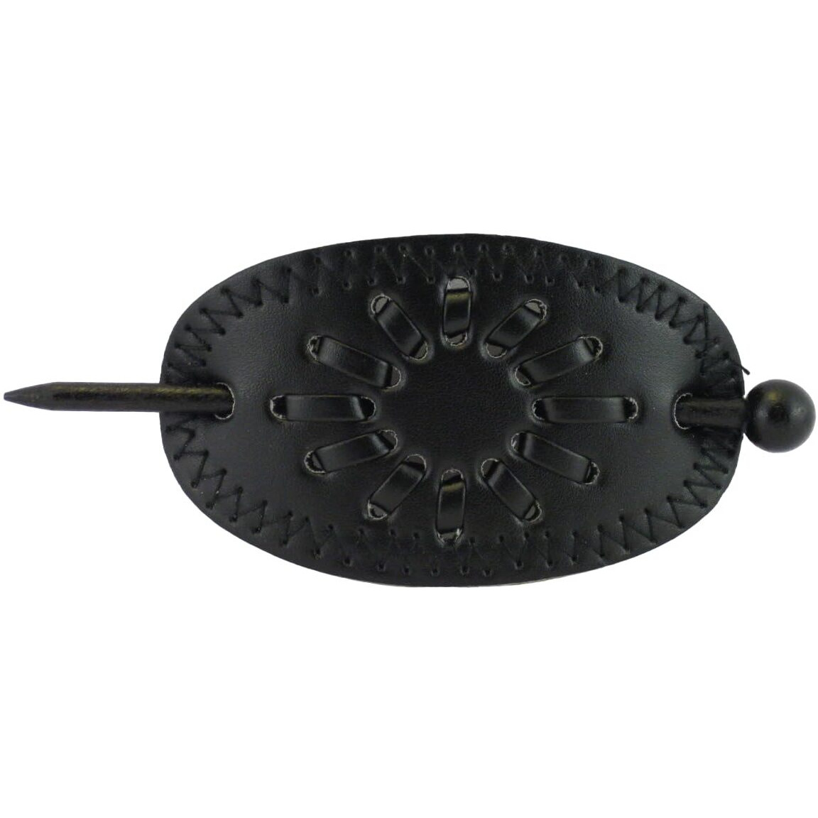 Leather With Wood Slide Stick Oval Hair Pin Barrette,Female (Black)