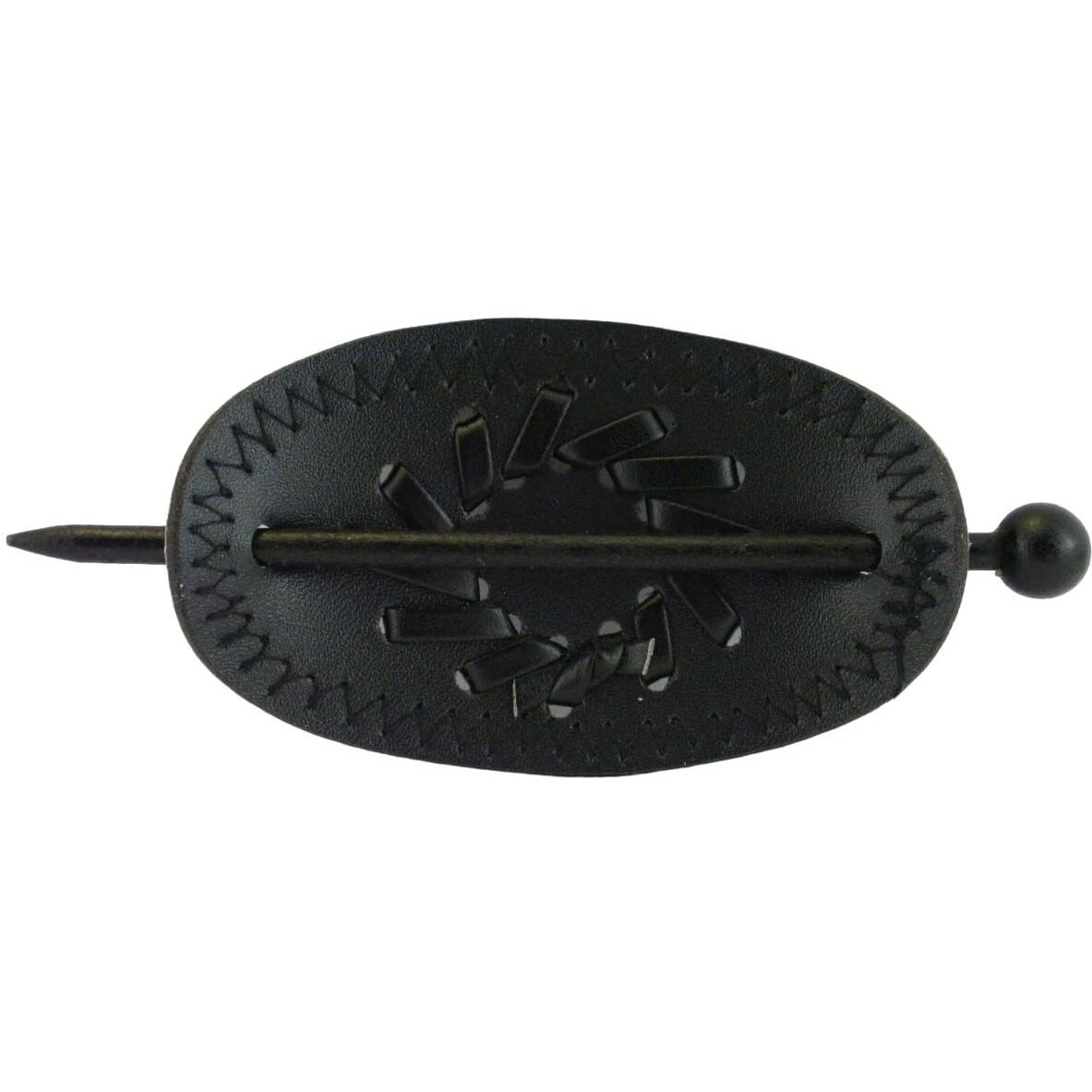 Leather With Wood Slide Stick Oval Hair Pin Barrette,Female (Black)