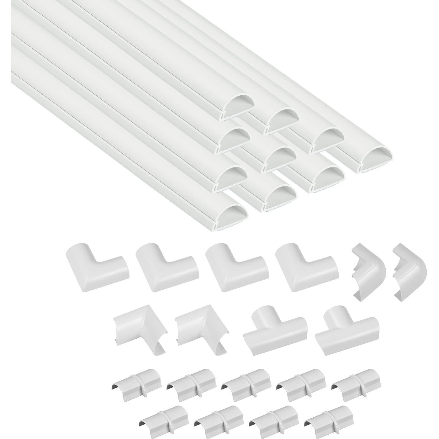 D-Line 157In Cord Cover Kit, Self-Adhesive Wire Hiders, Paintable Cable Raceway To Hide Wires On Wall, Electrical Cable Management - 10X 15.7 Lengths & 19 Accessories - 1.18"" (W) X 0.59"" (H) - White