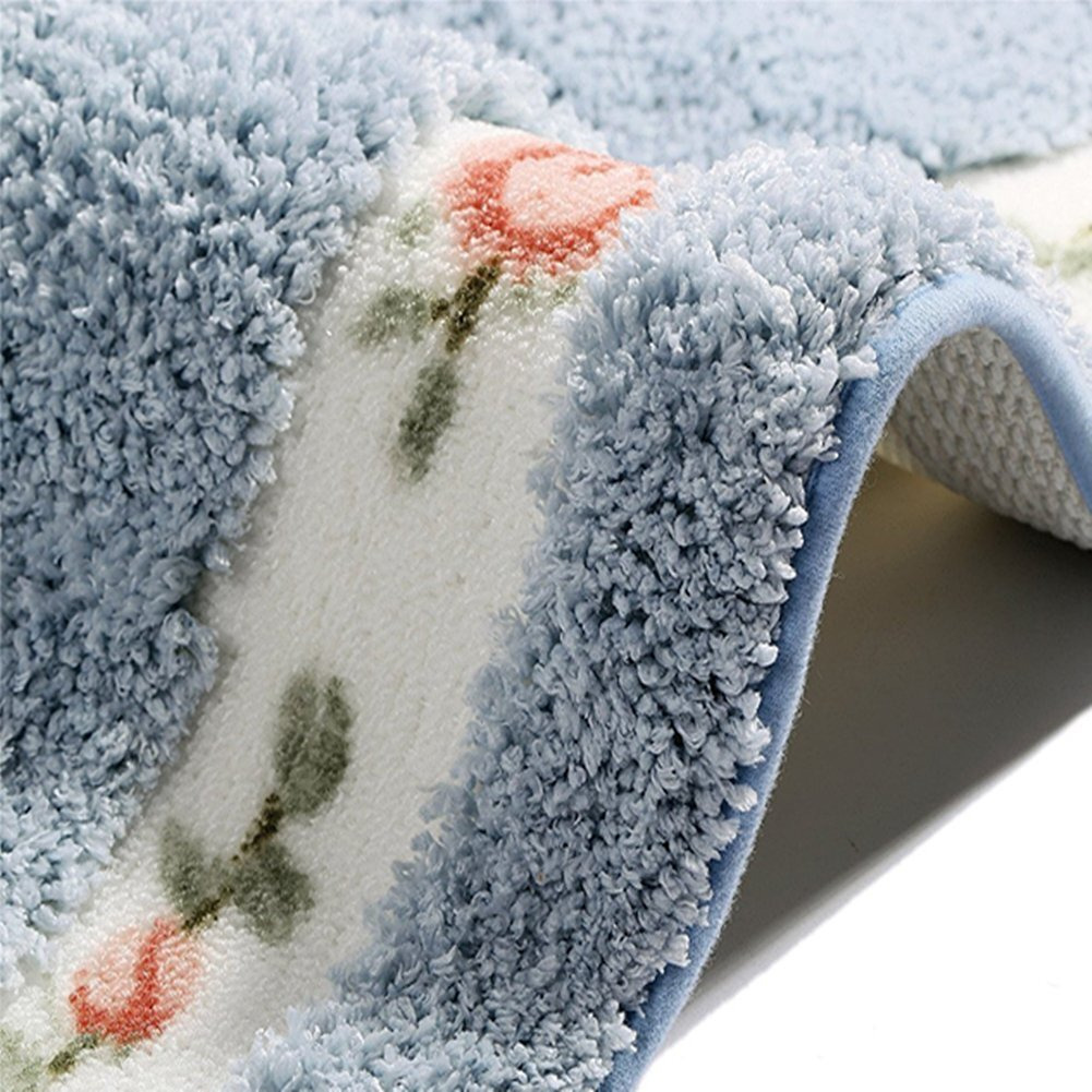 Ukeler Luxurious Soft Floral Non-Slip Toilet Contour Rug, Contour Bath Rug, Soft Shaggy U-Shaped Toilet Floor Mat For Bathroom 20-By-20 Inch, Blue