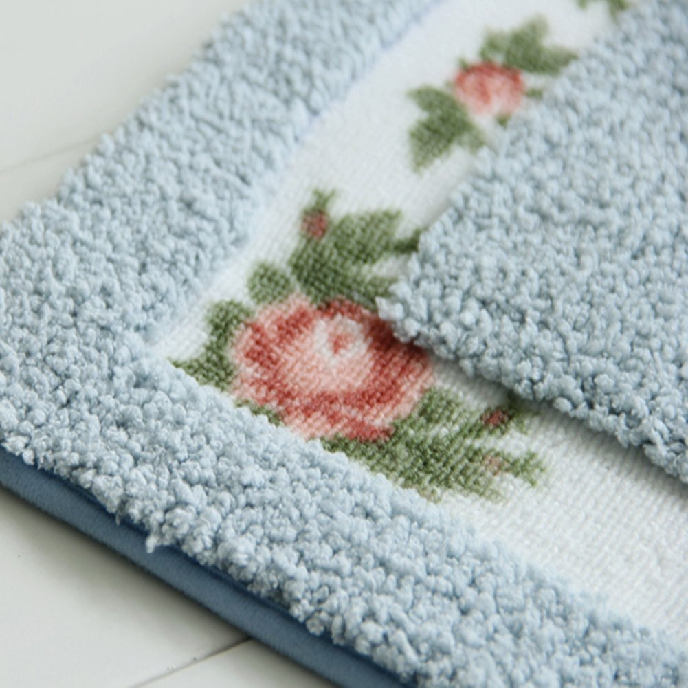 Ukeler Luxurious Soft Floral Non-Slip Toilet Contour Rug, Contour Bath Rug, Soft Shaggy U-Shaped Toilet Floor Mat For Bathroom 20-By-20 Inch, Blue