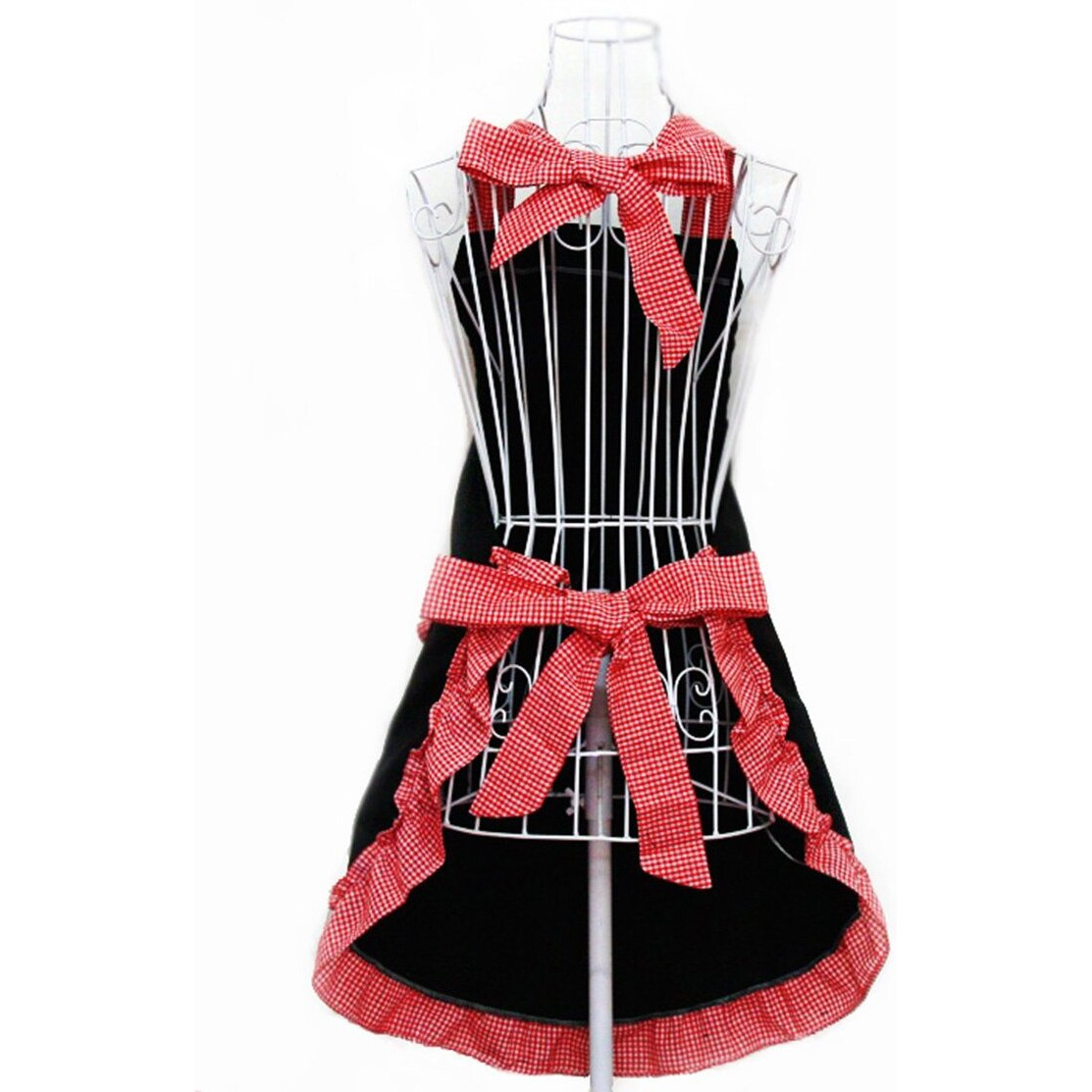 Hyzrz Cute Retro Aprons With Pockets For Women Girls Vintage Kitchen Cooking Apron For Mother Gift (Red)