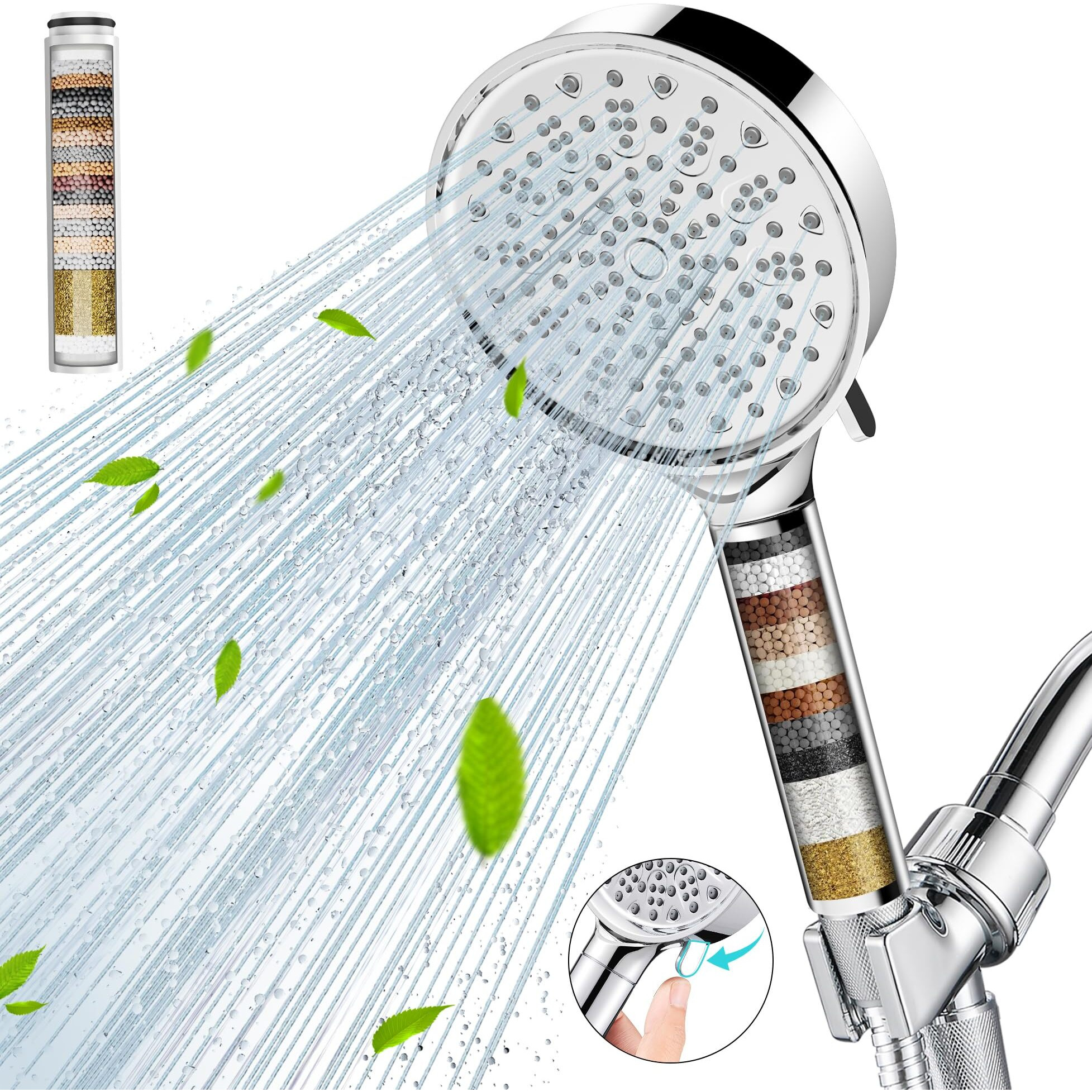 Cobbe Filtered Shower Head With Handheld, High Pressure 6 Spray Mode Showerhead With Filters, Water Softener Filters Beads For Hard Water - Remove Chlorine - Reduces Dry Itchy Skin, Chrome