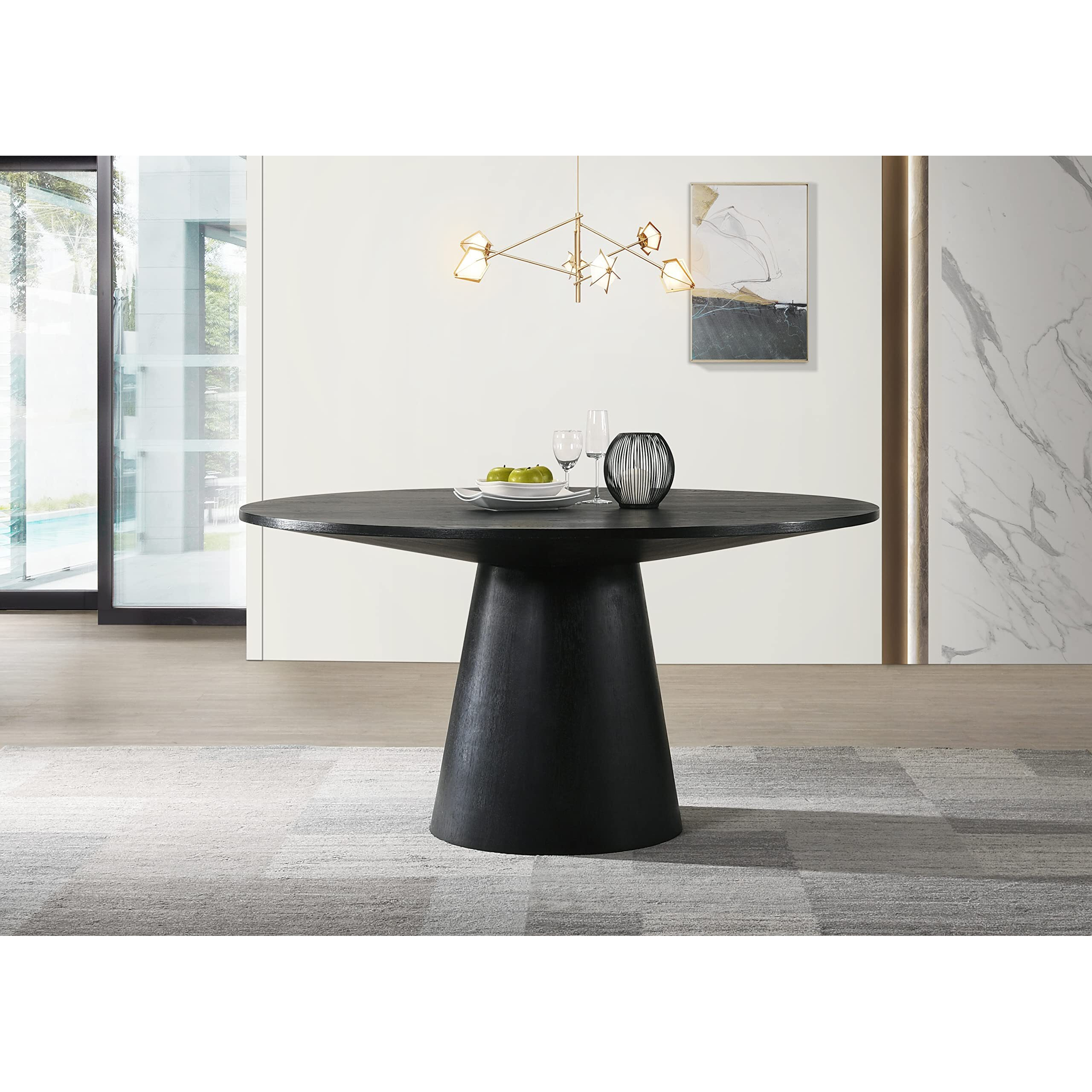 Lilola Living Jasper Ebony Black 47"" W Contemporary Round Dining Table With Pedestal Base