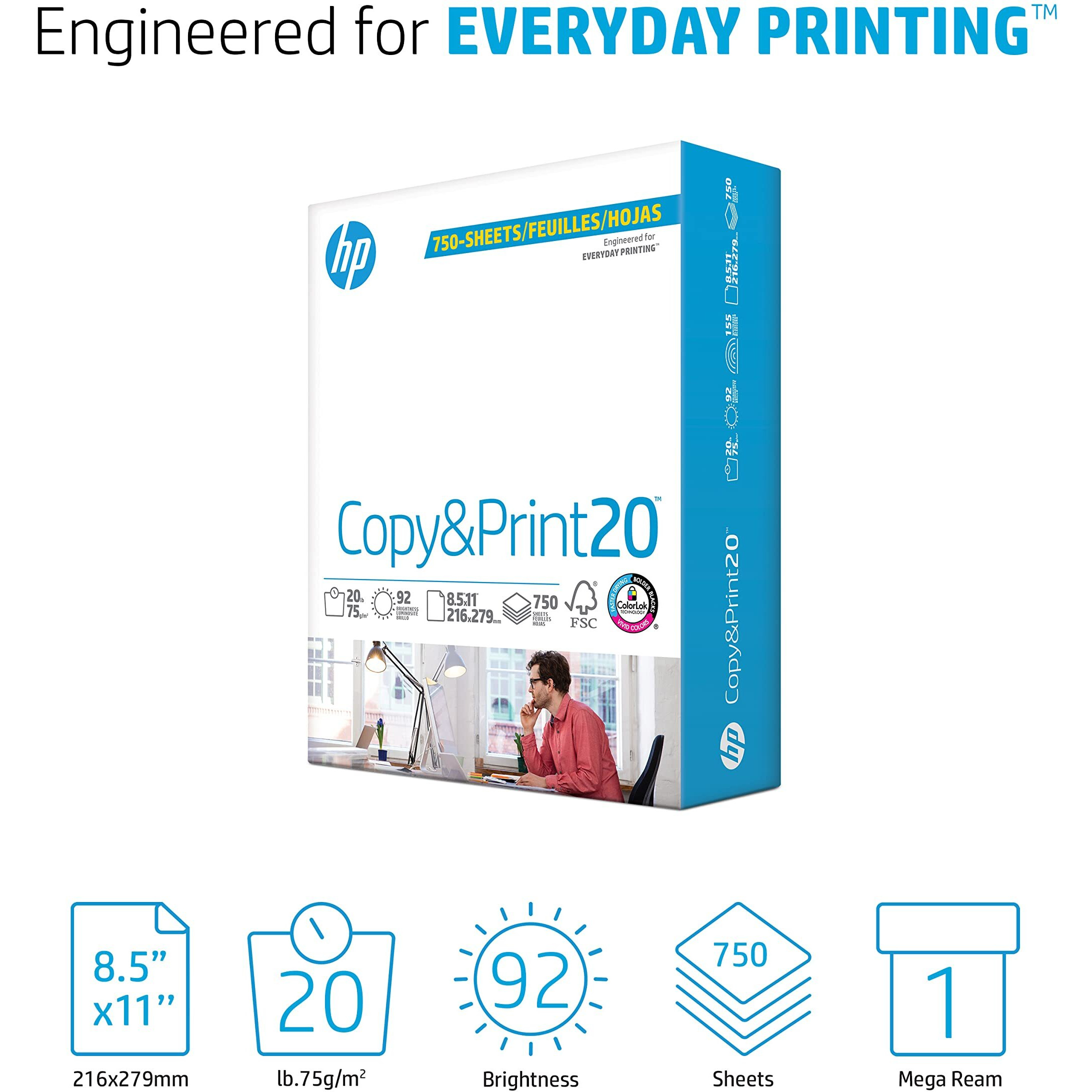 Hp Printer Paper | 8.5 X 11 Paper | Copy &Print 20 Lb | 1 Bulk Pack - 750 Sheets | 92 Bright | Made In Usa - Fsc Certified | 200030R