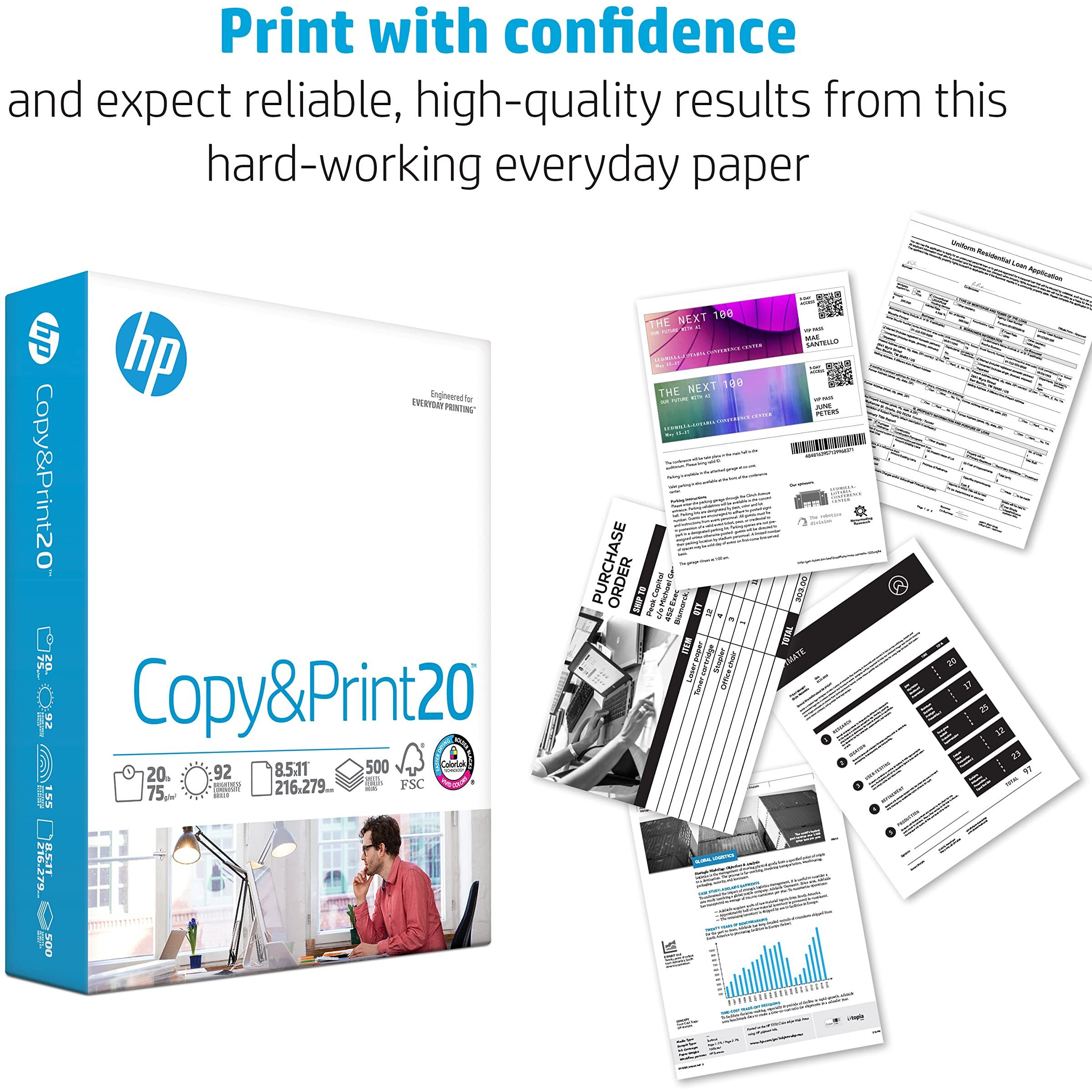 Hp Printer Paper | 8.5 X 11 Paper | Copy &Print 20 Lb | 1 Bulk Pack - 750 Sheets | 92 Bright | Made In Usa - Fsc Certified | 200030R