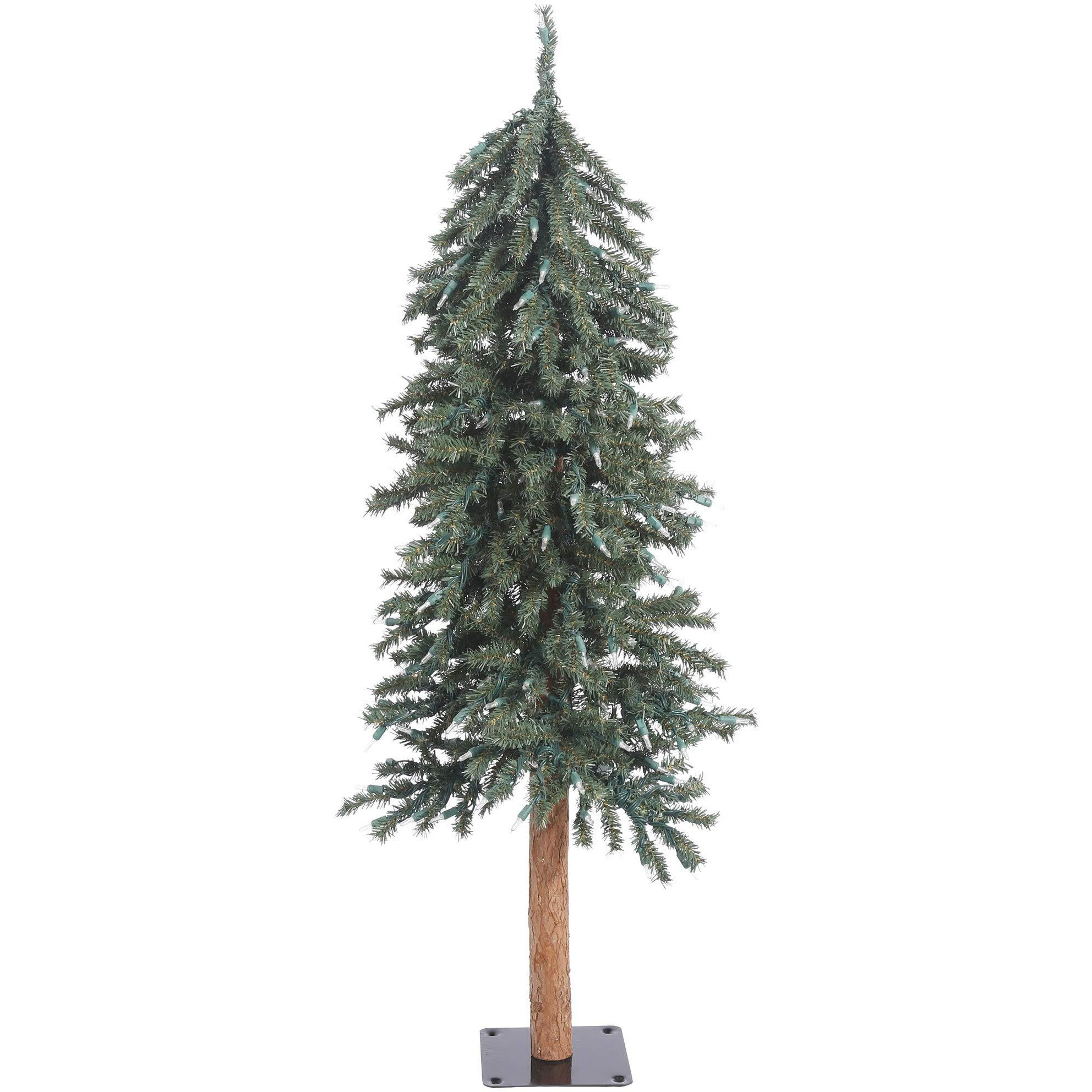 Vickerman 4'X 24.5"" Natural Bark Alpine Artificial Christmas Tree Featuring 337 Rich Green Pvc Tips - Unlit- Real Wood Trunk - Flat Metal Stand Is Included