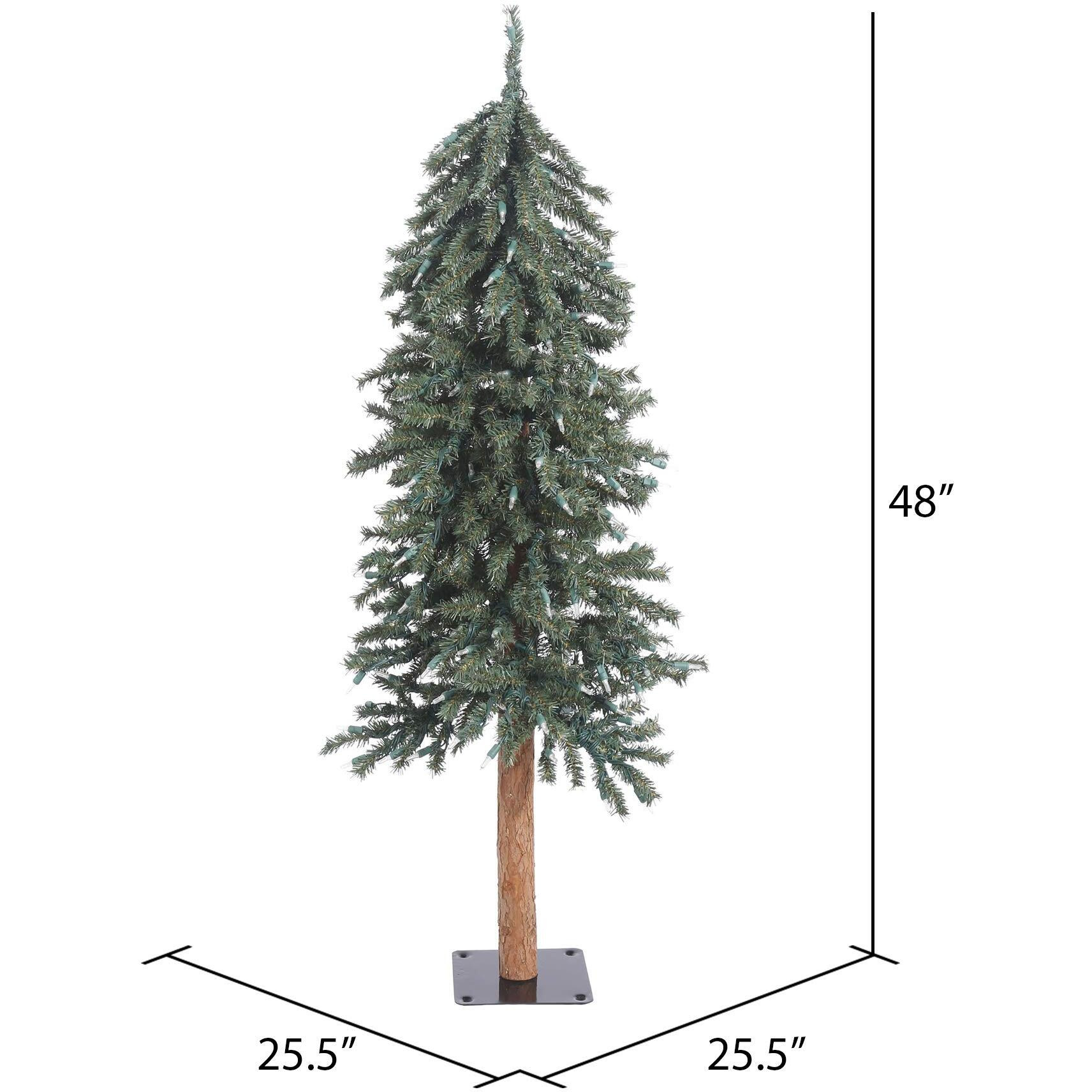 Vickerman 4'X 24.5"" Natural Bark Alpine Artificial Christmas Tree Featuring 337 Rich Green Pvc Tips - Unlit- Real Wood Trunk - Flat Metal Stand Is Included