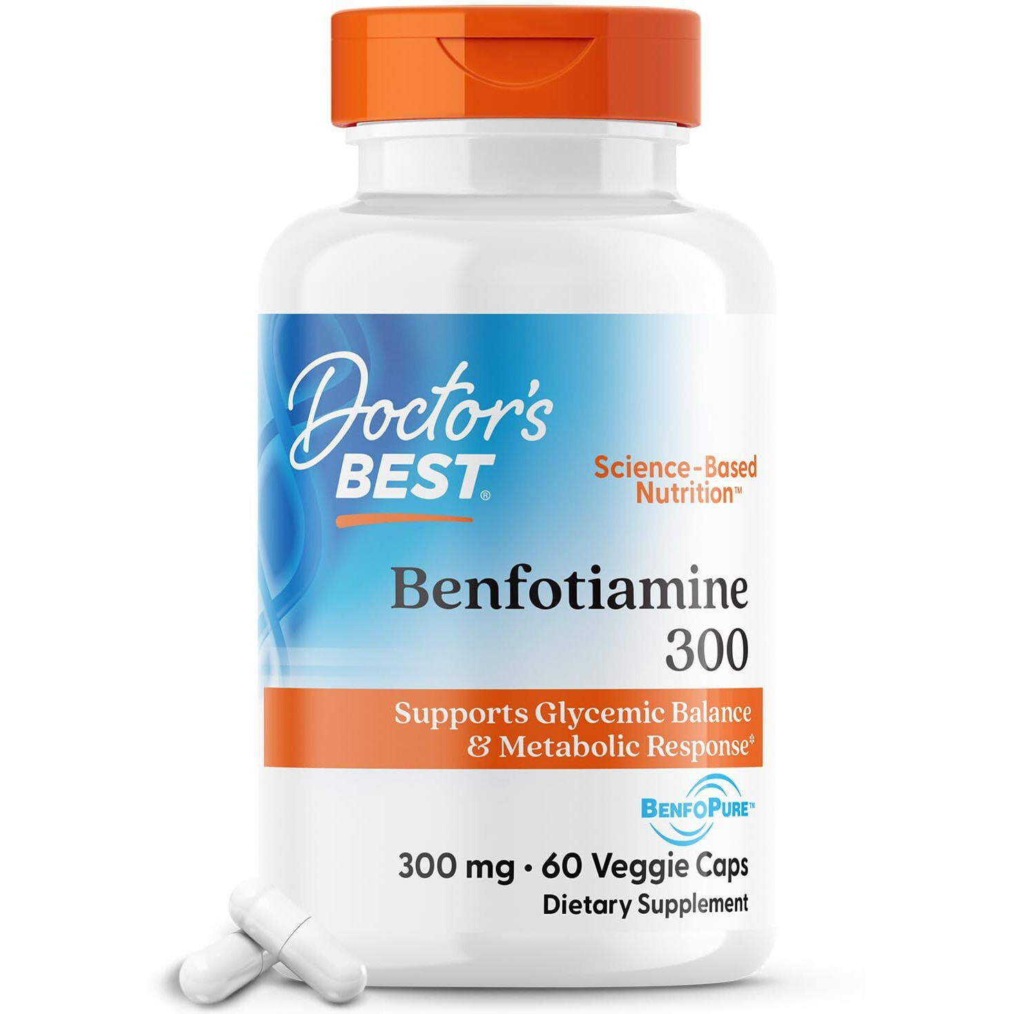 Doctor's Best Benfotiamine 300 With Benfopure, Helps Maintain Healthy Glucose Metabolism, Non-Gmo, Vegan, Gluten Free, Soy Free, 300 Mg, 60 Veggie Caps