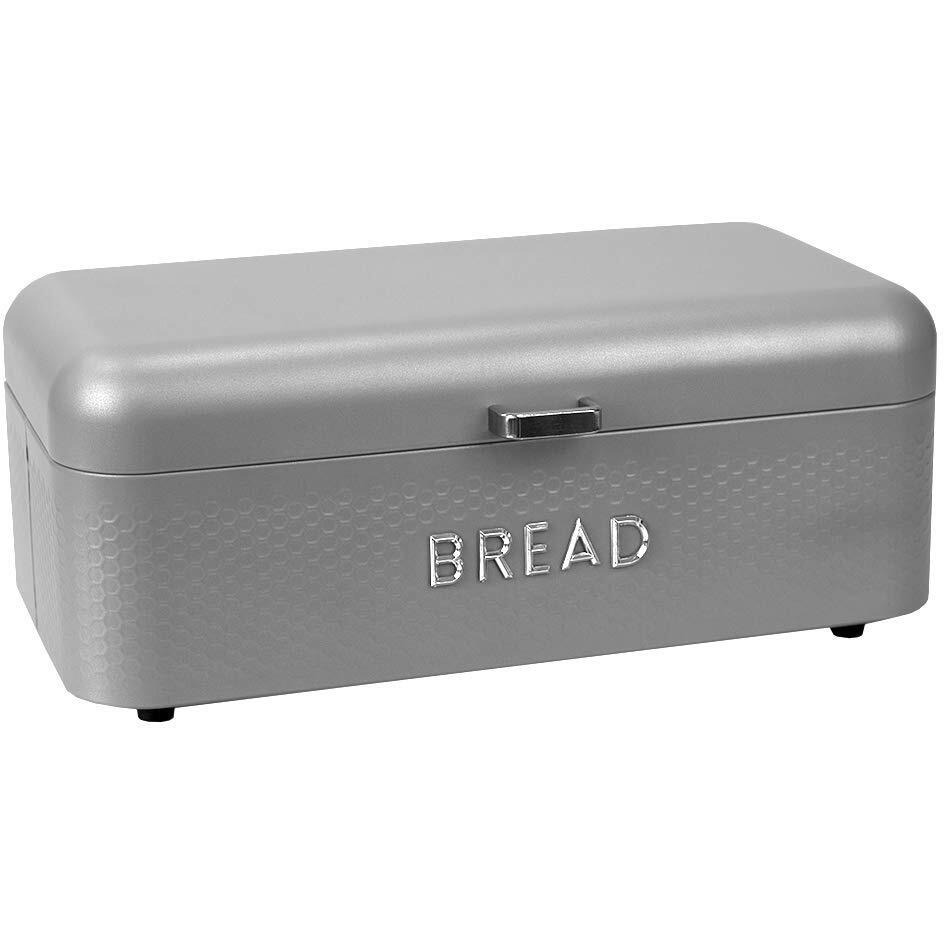 Home Basics Soho Bread Box For Kitchen Countertop, Metal, (Grey), Vented With Hinge Top | Large Bread Box | Keeps Loaves, Bagels, Croissants Fresh