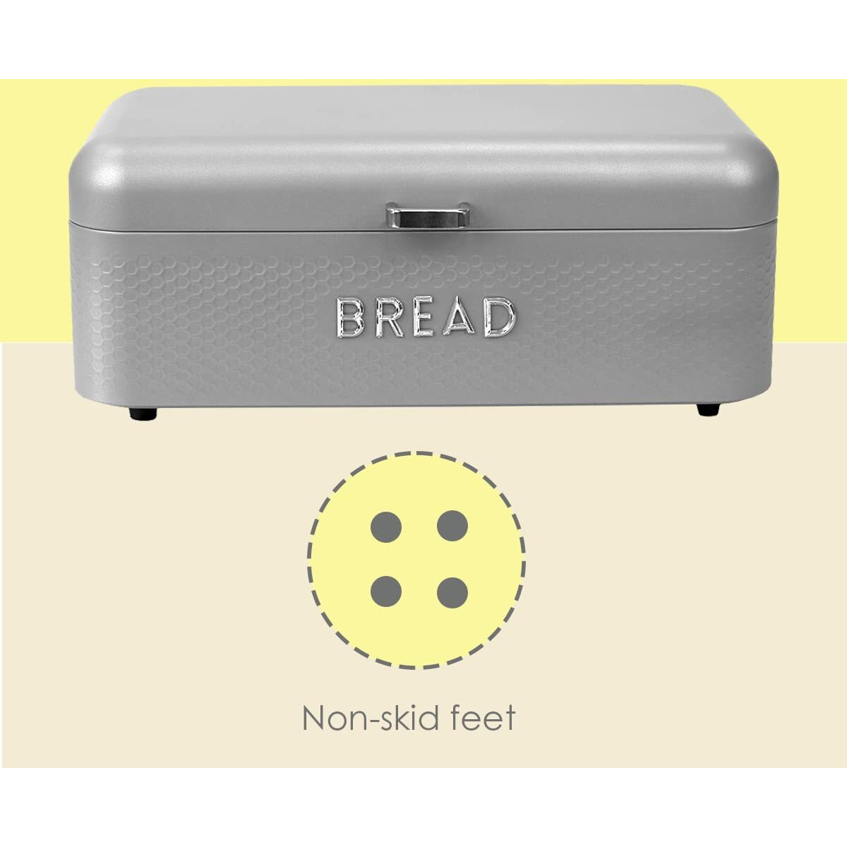 Home Basics Soho Bread Box For Kitchen Countertop, Metal, (Grey), Vented With Hinge Top | Large Bread Box | Keeps Loaves, Bagels, Croissants Fresh