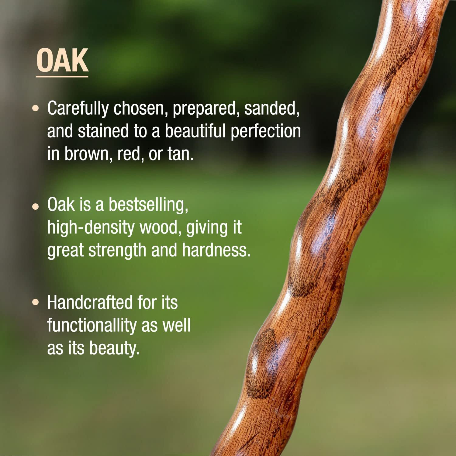 Brazos Handcrafted Wood Walking Stick, Twisted Oak, Backpacker Style Handle, For Men & Women, Made In The Usa, Red, 55""
