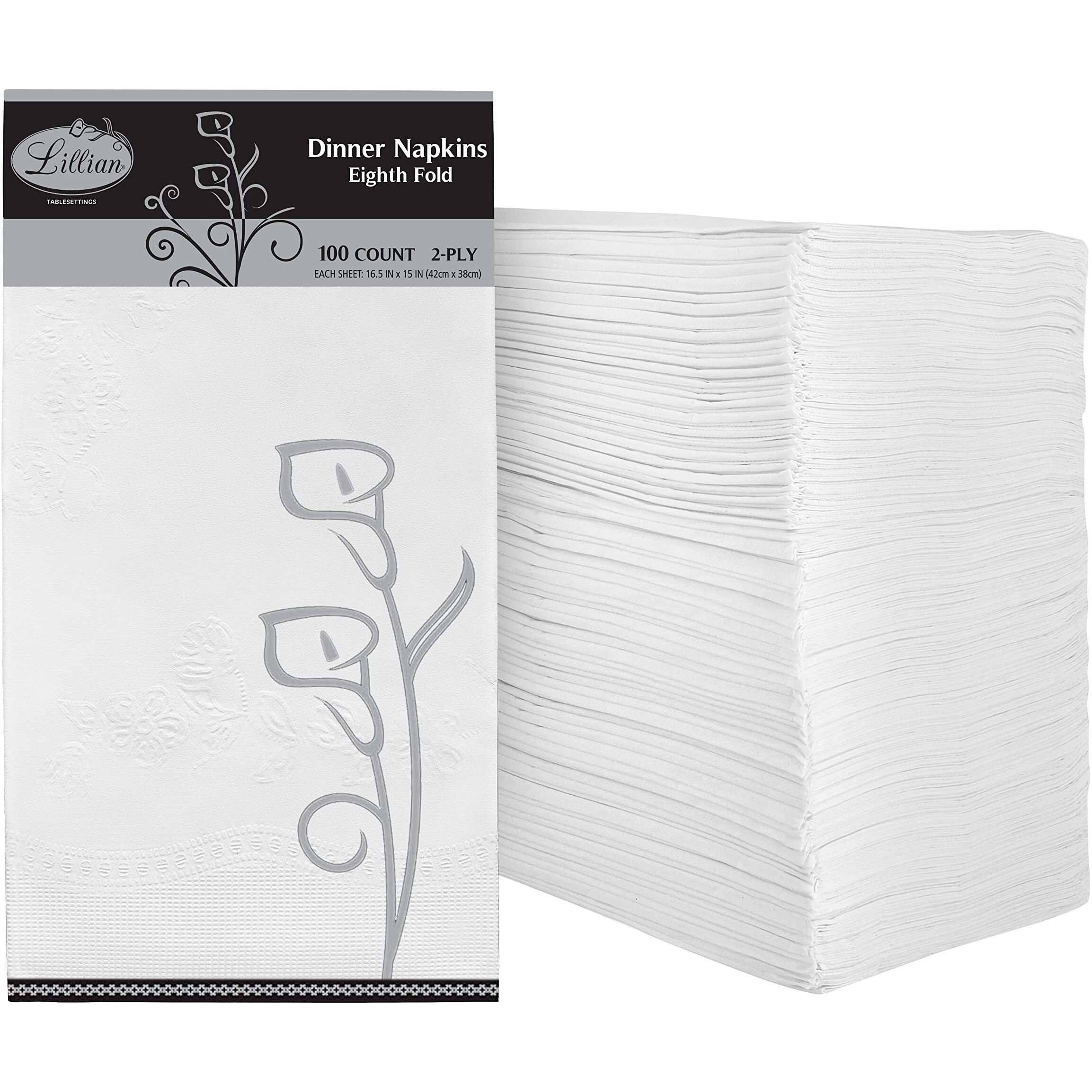 Premium White Napkins, 1/8 Fold Dinner Napkin, Disposable 2-Ply White Party Napkins, Value Pack 100 Count