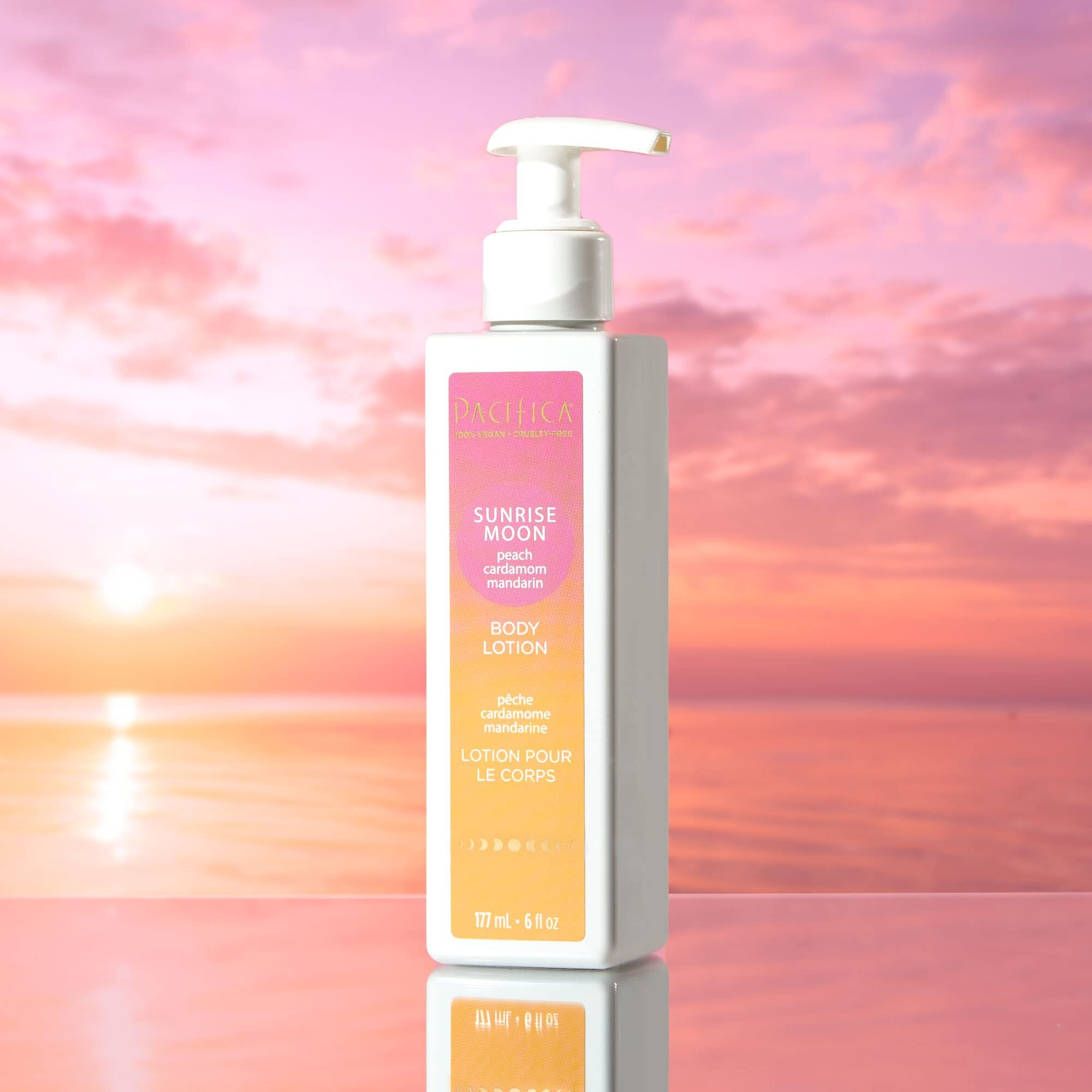 Pacifica Body Lotion - Sunrise Moon Body Moisturizer -Plant Powered Aromatherapy Peach, Cardamom & Mandarin Scented -W/Shea Butter, Avocado & Sunflower Clean Vegan & Cruelty-Free Dermatologist Tested