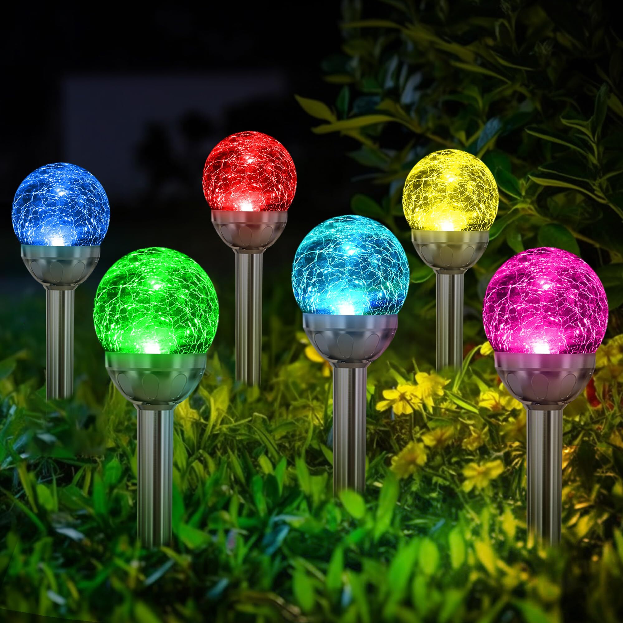 Solpex Solar Garden Lights Outdoor, 3 Pack Multi-Color Changing&White 2 Modes Solar Powered Glass Ball Garden Lights Waterproof For Patio Decoration
