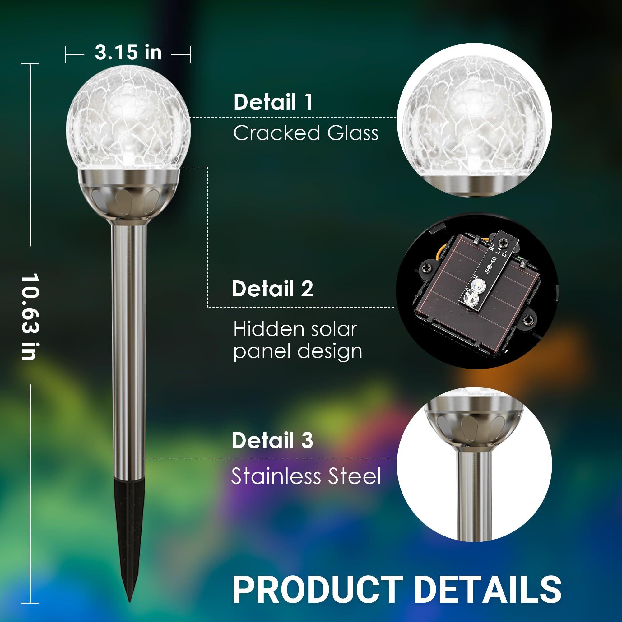 Solpex Solar Garden Lights Outdoor, 3 Pack Multi-Color Changing&White 2 Modes Solar Powered Glass Ball Garden Lights Waterproof For Patio Decoration