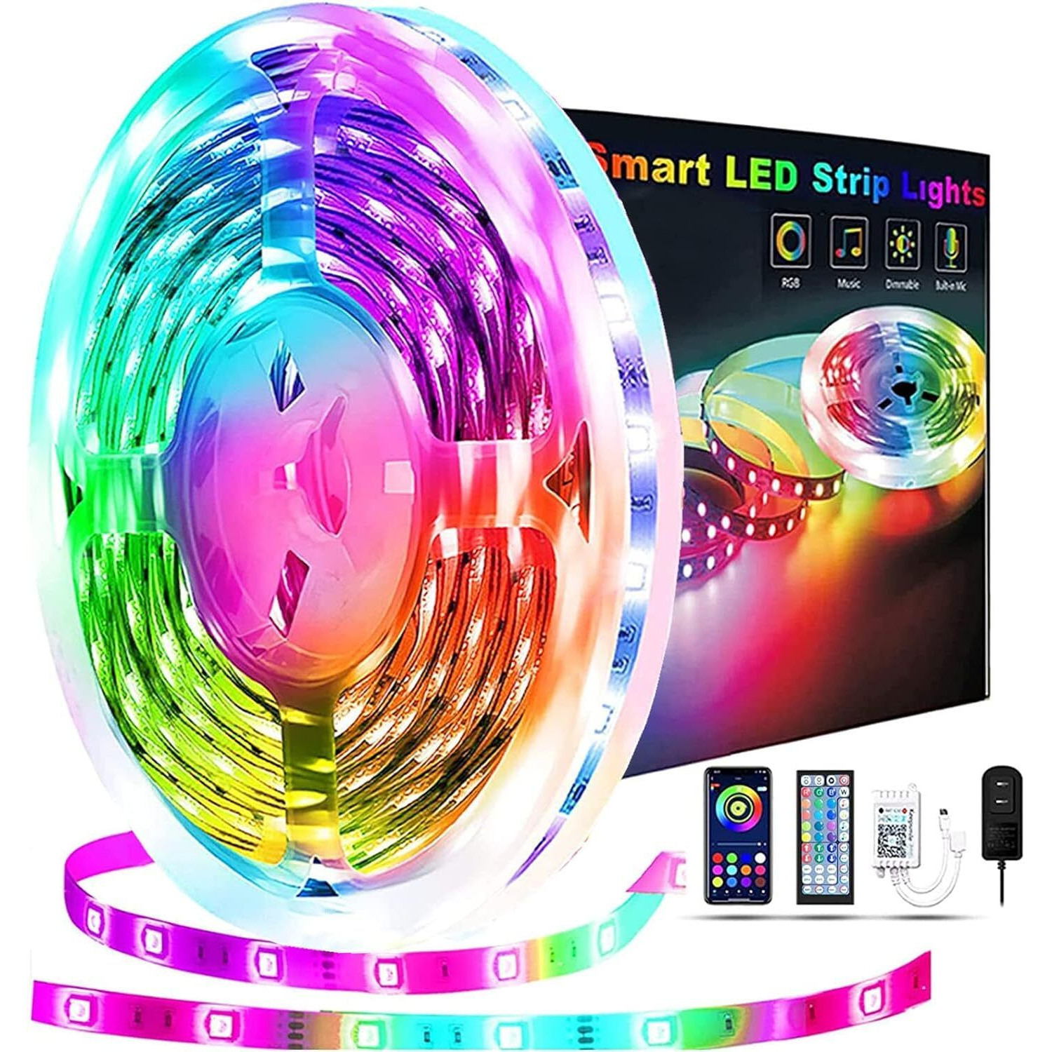 Reemeer 65.6Ft Led Strip Lights, Led Light Strips Music Sync Color Changing Led Lights With App Control And Remote, Led Lights For Bedroom, Party, Home Decoration