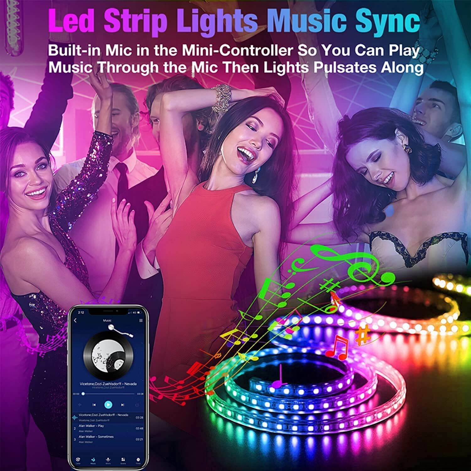 Reemeer 65.6Ft Led Strip Lights, Led Light Strips Music Sync Color Changing Led Lights With App Control And Remote, Led Lights For Bedroom, Party, Home Decoration