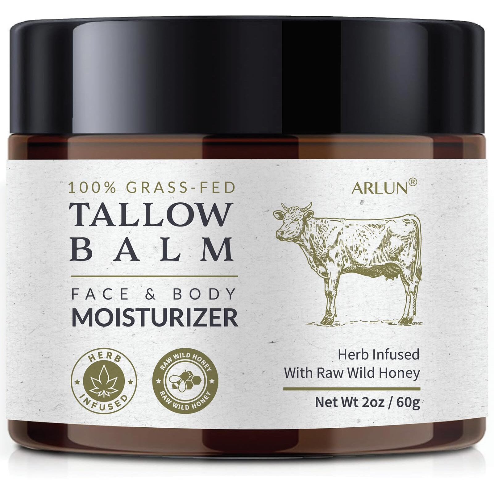 Arlun Beef Tallow For Skin, Beef Tallow And Honey Balm, Tallow Face Moisturizer Nourishes And Hydrates The Skin, Grass Fed Whipped Tallow Honey Balm Enriched With Raw Wild Honey 60G