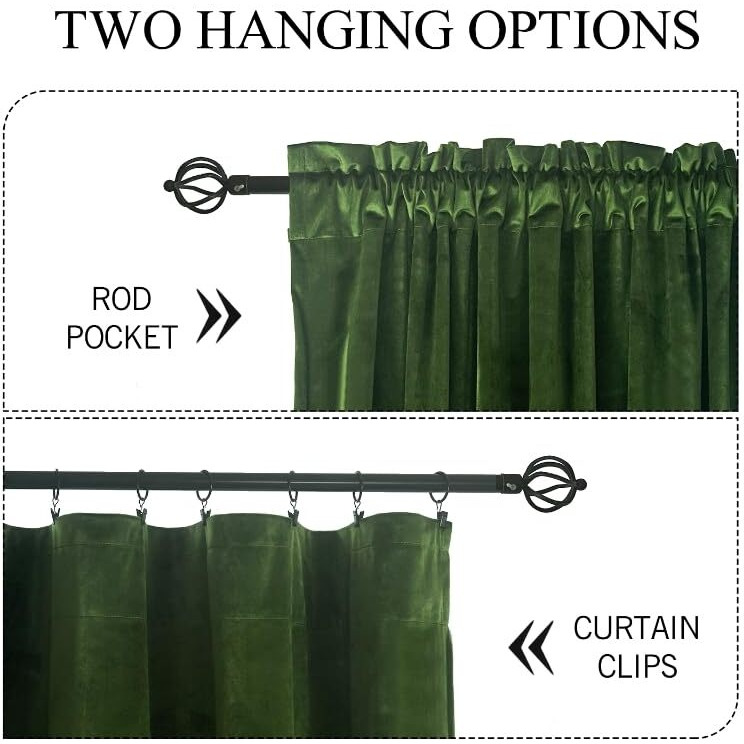 Roslynwood Velvet Curtain Panels Moss Green Room Darkening Window Super Soft Luxury Drapes For Bedroom Thermal Insulated Rod Pocket Curtain For Living Room (2 Panels, 52 By 96 Inch)