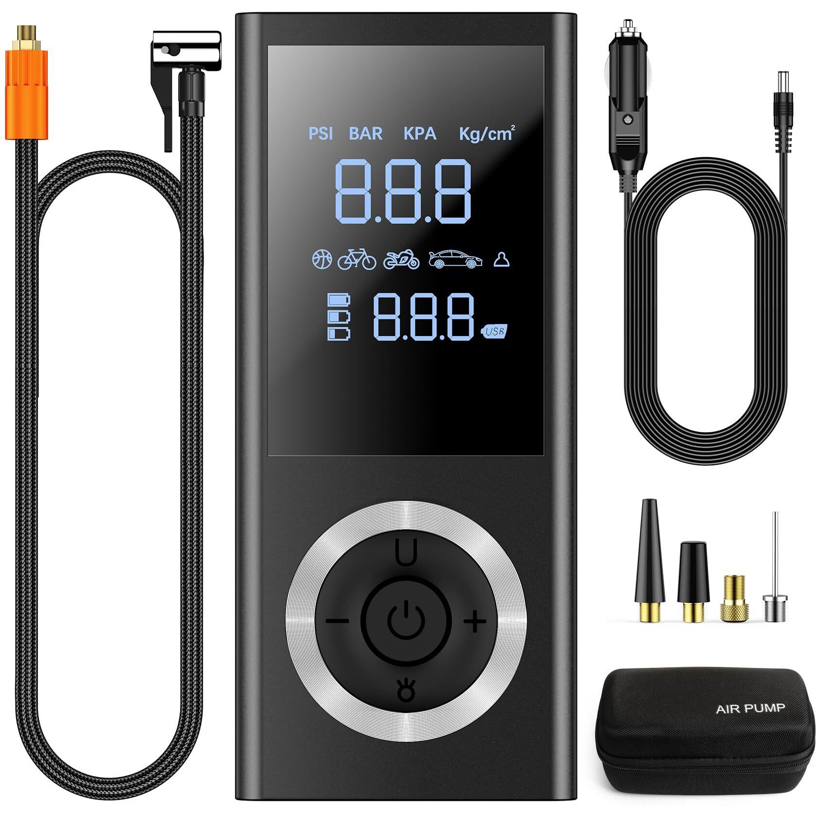 Tire Inflator Portable Air Compressor, Cordless 150 Psi Air Pump With Rechargeable Battery, Tire Pressure Gauge, 12V Car Power Adapter, Smart Air Pump For Car, Motorcycle, Bike, Ball