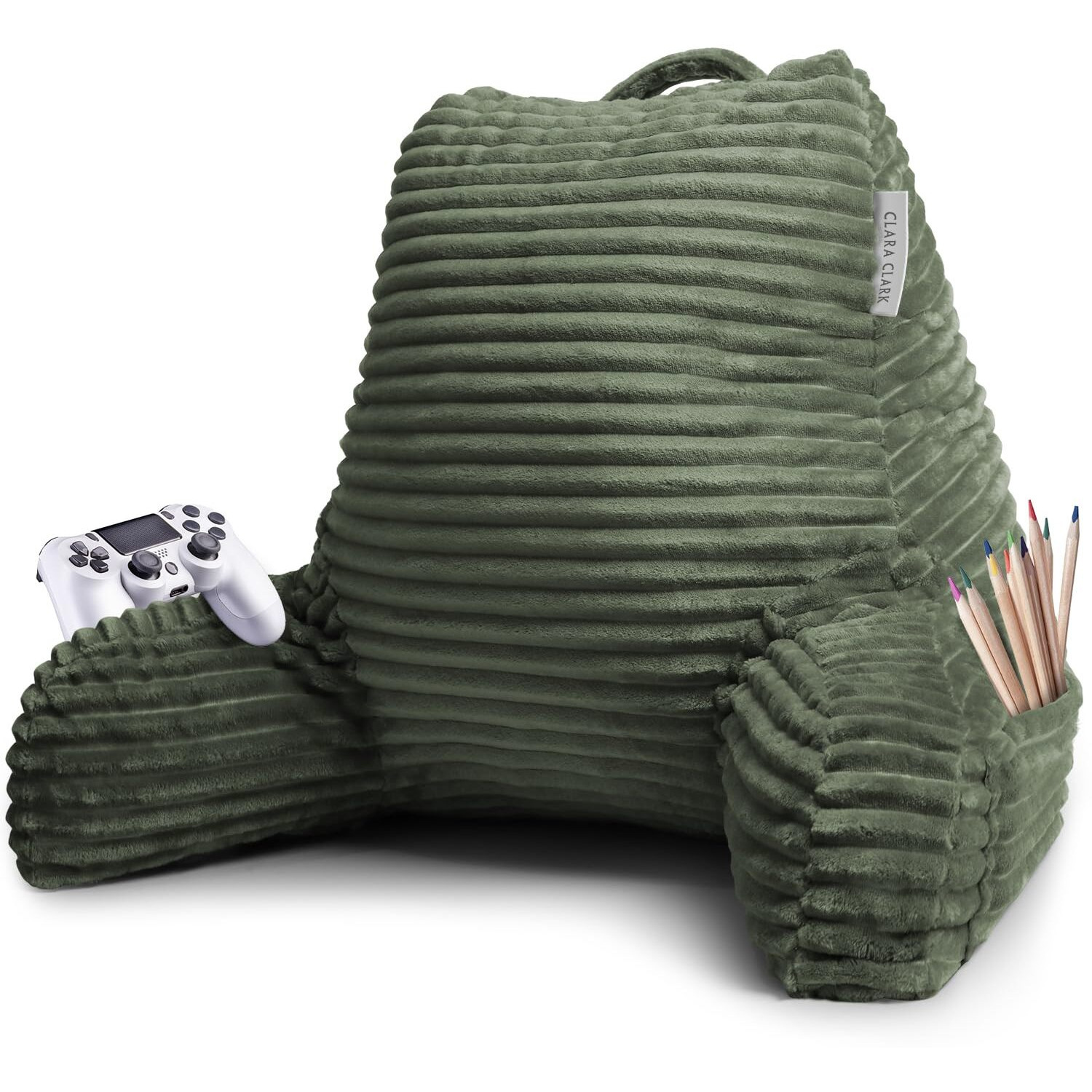 Clara Clark Reading Pillow For Bed Adult - Back Pillow For Sitting In Bed, Standard Bed Pillows For Sitting Up In Bed, Foam Bed Chair Pillow, Olive Green Bed Rest Pillow
