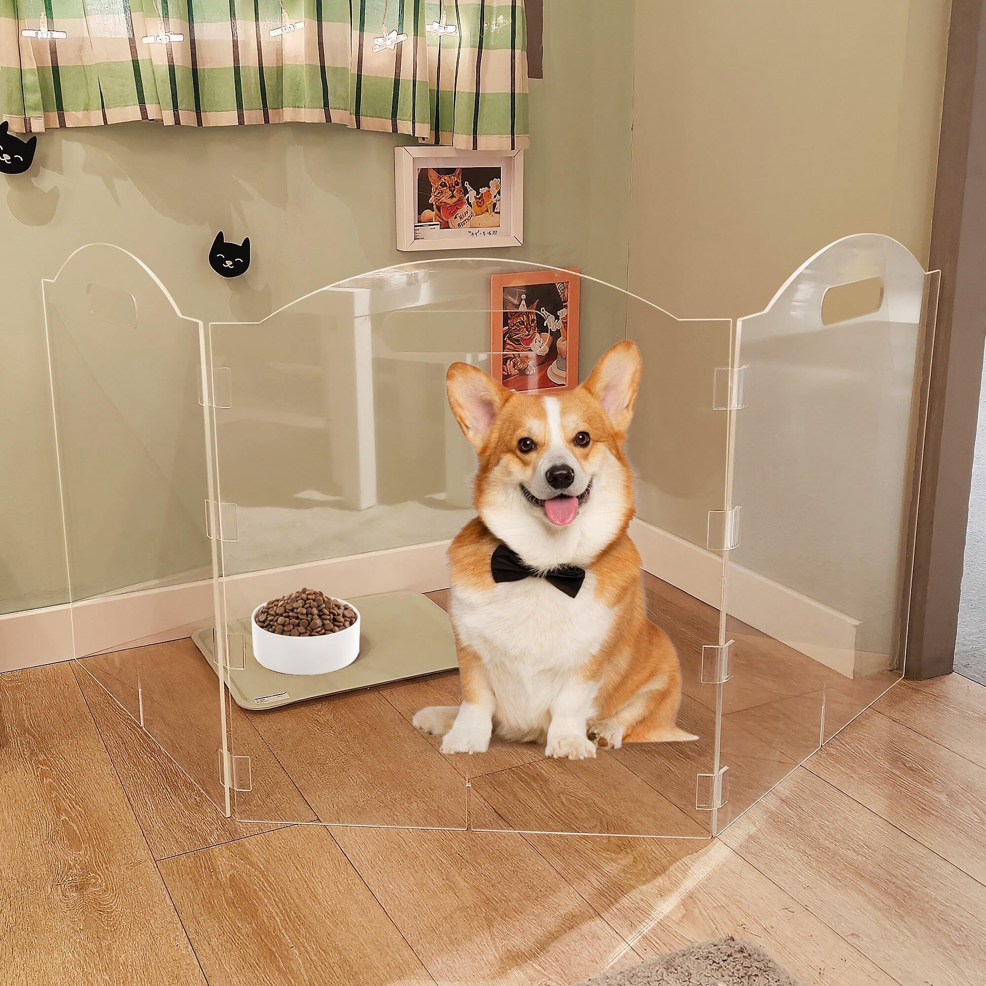 Dog Gate, Clear Acrylic Pet Gate For Dogs, Free Standing Pet Gates For Doorways, Folding Freestanding Puppy Doggy Cat Fence Inside, Dog Barriers For Home 3 Panel