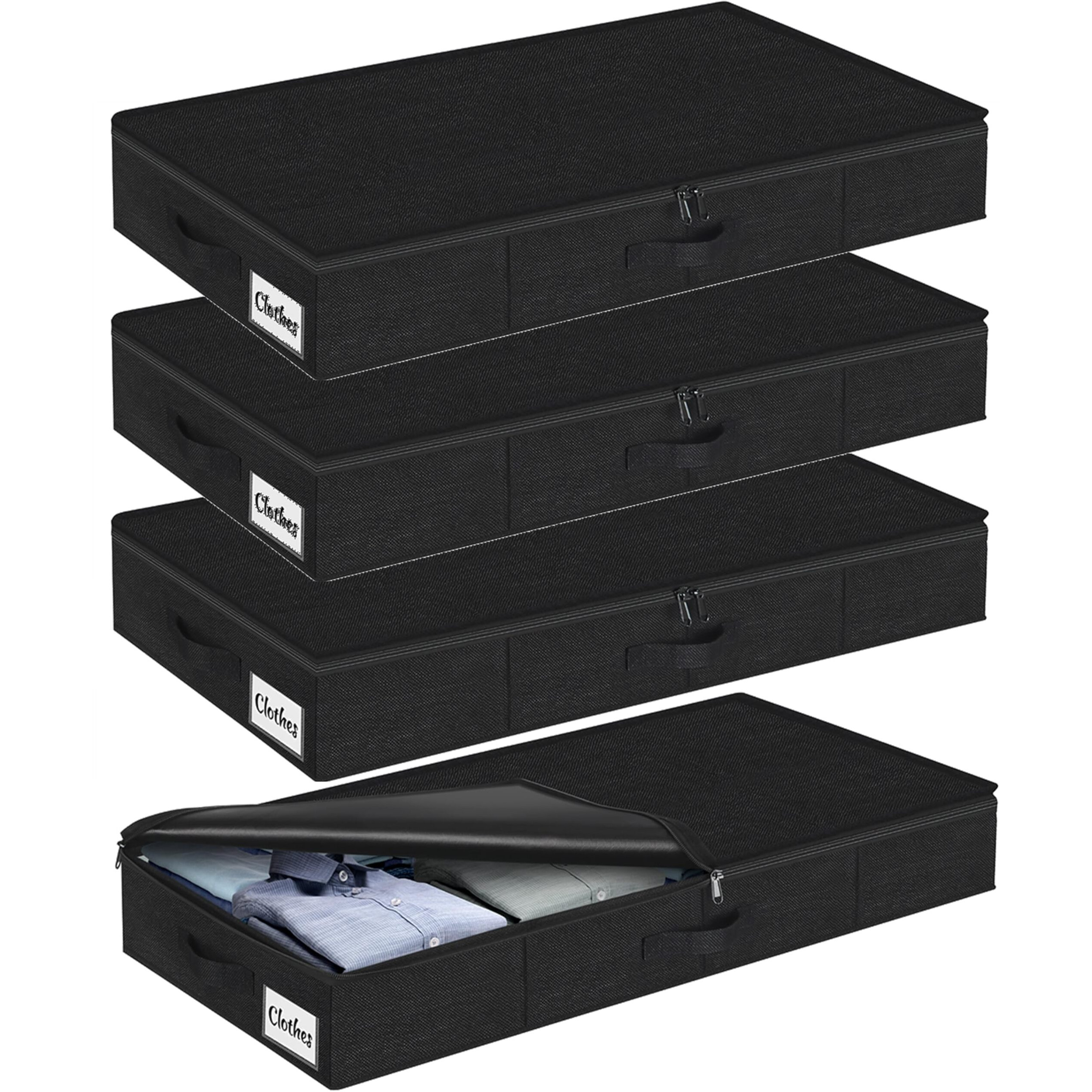 Under Bed Storage Container Bin 4 Pack, 4.5 Inch Slim Low Profile Underbed Clothes Storage Organizer For Dorm & Home, Use For Blanket And Toy Storage Box W/ Sturdy Bottom/Sides, Foldable Thick Fabric