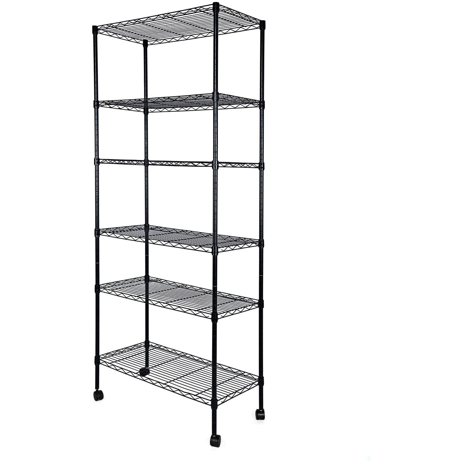Simple Deluxe 6-Tier Shelving Units, 29.92'' W X 13.98'' D X 71.65'' H Adjustable Wire Shelving With Hanging Hooks And Wheels, Black